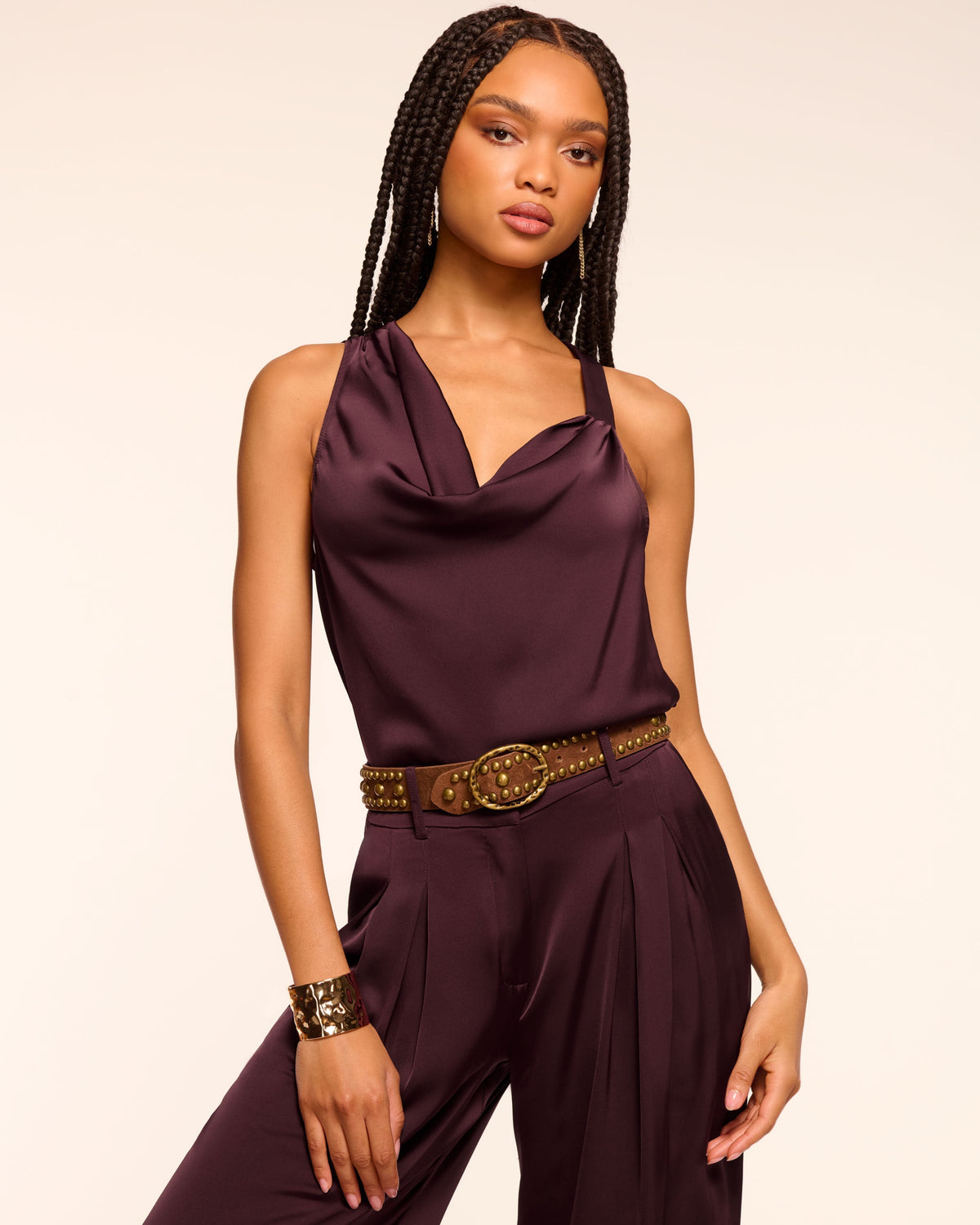 Zoe Cowl Neck Tank Top in black | Ramy Brook