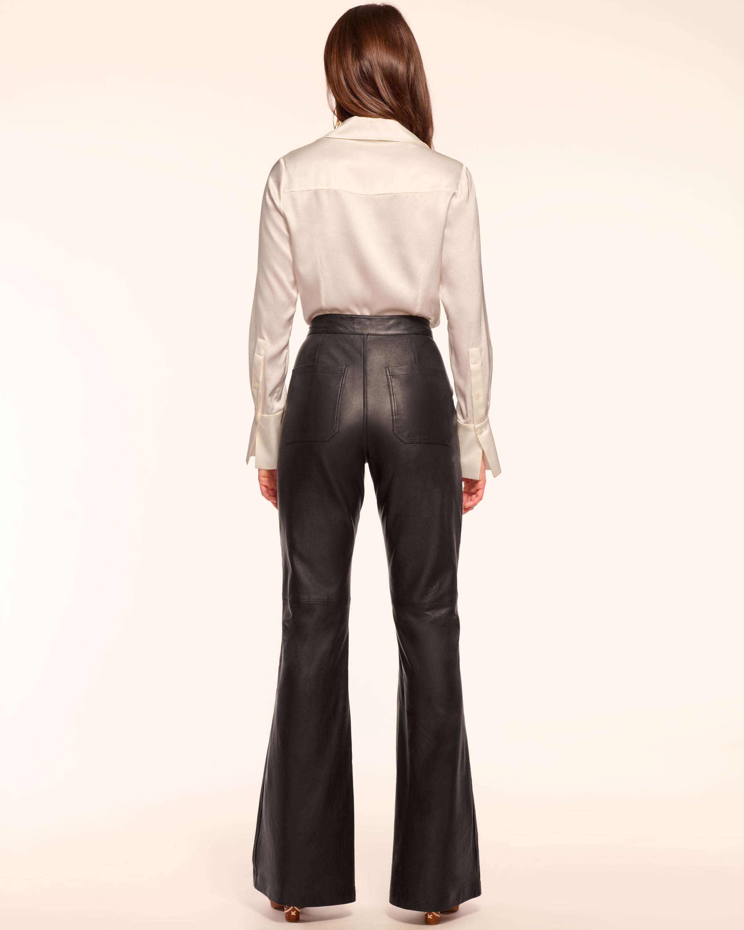 Theodora Leather High-Rise Wide Leg Pant in black | Ramy Brook
