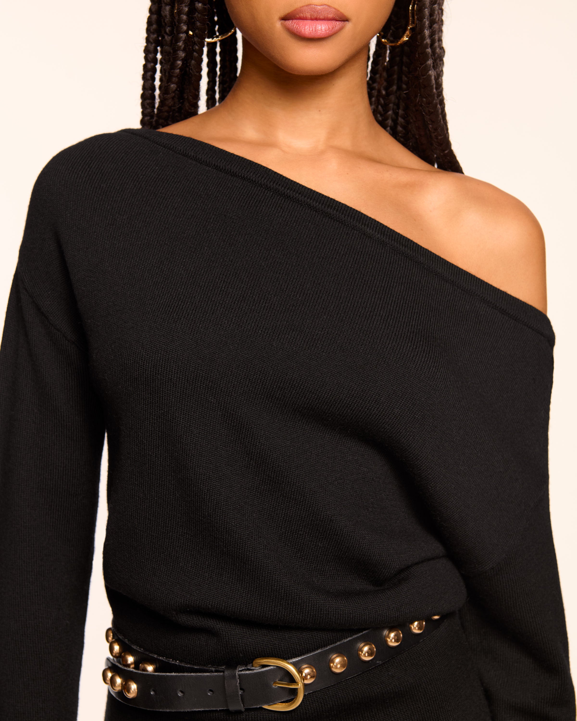 Chance Merino Off-The-Shoulder Mini Dress in black | Ramy Brook