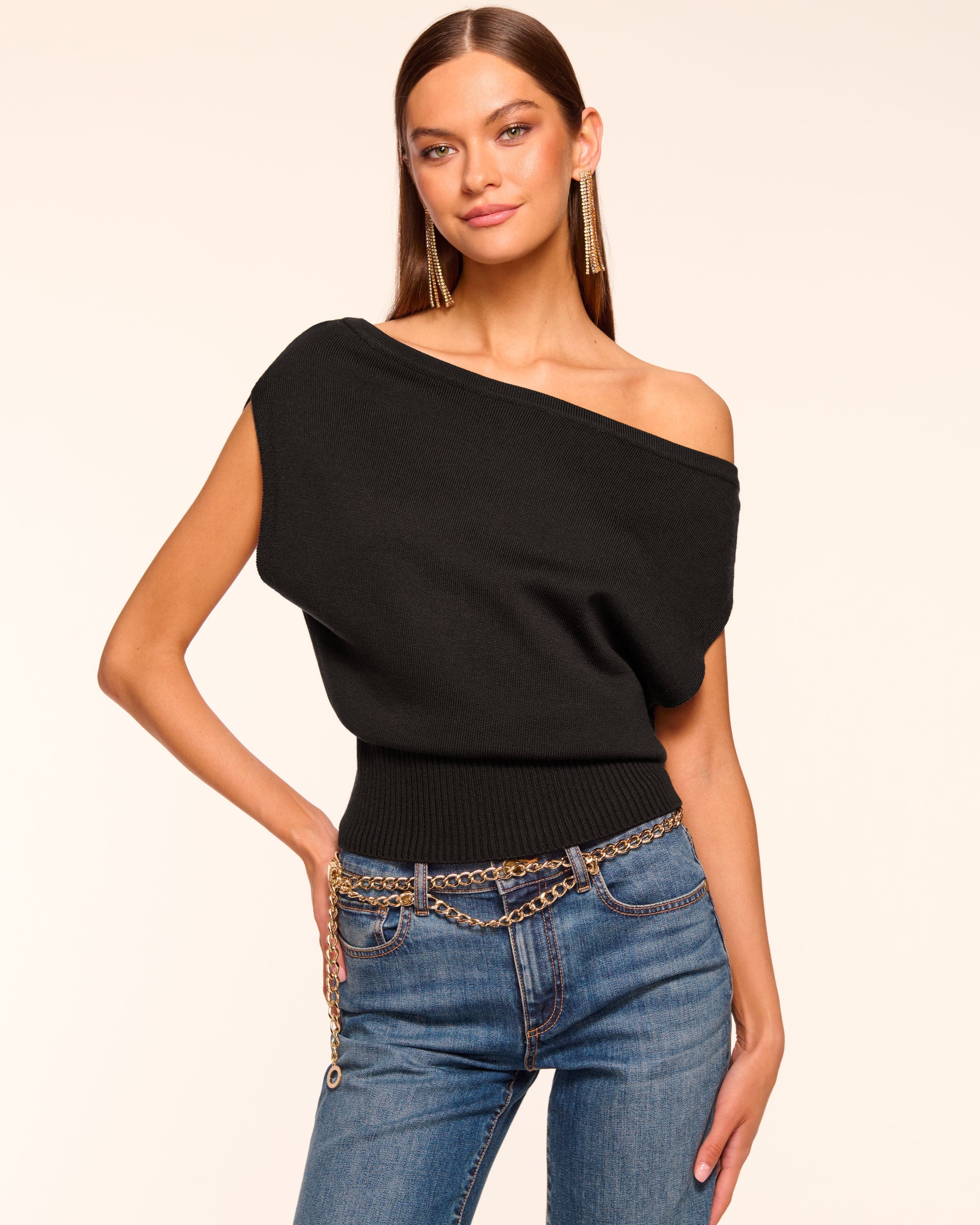 Chet Merino Off-The-Shoulder Sweater in black | Ramy Brook