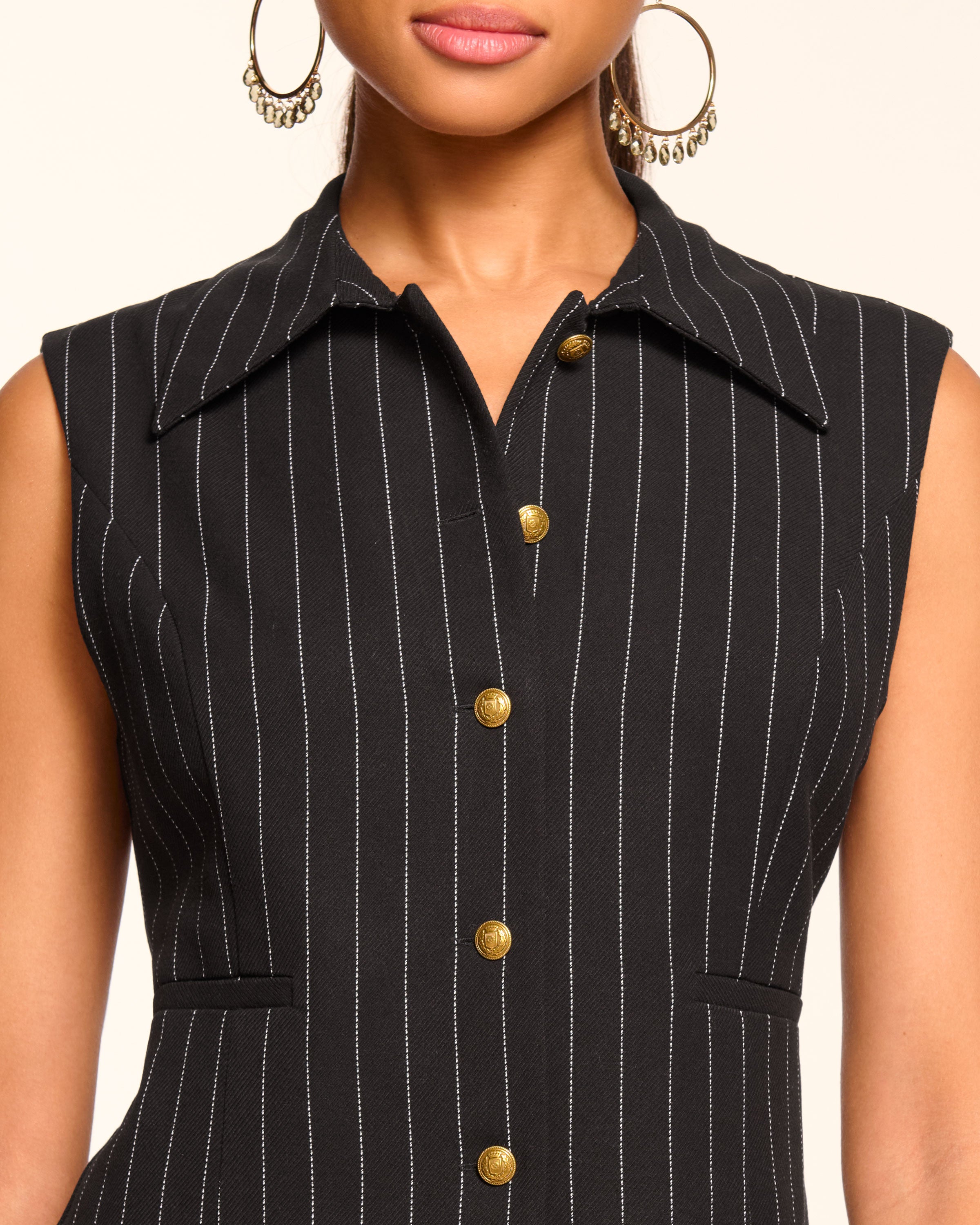 Danna Pinstripe Tailored Vest in black pinstripe | Ramy Brook