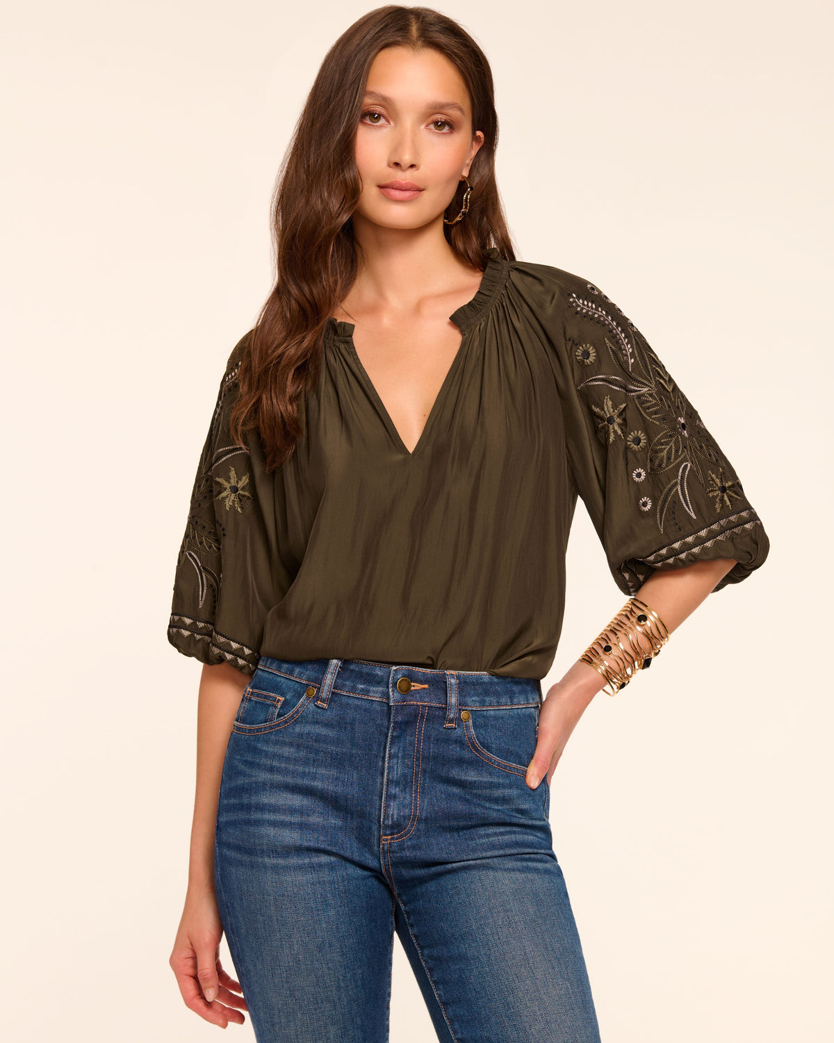 トップス YILON BIJOU OFFSHOULDER BLOUSE Green Jacquard Lyla Blouse | Pomander Place