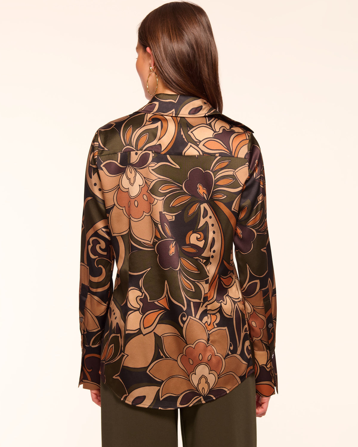 Victoria Printed Silk Button Down Top in brown floral | Ramy Brook