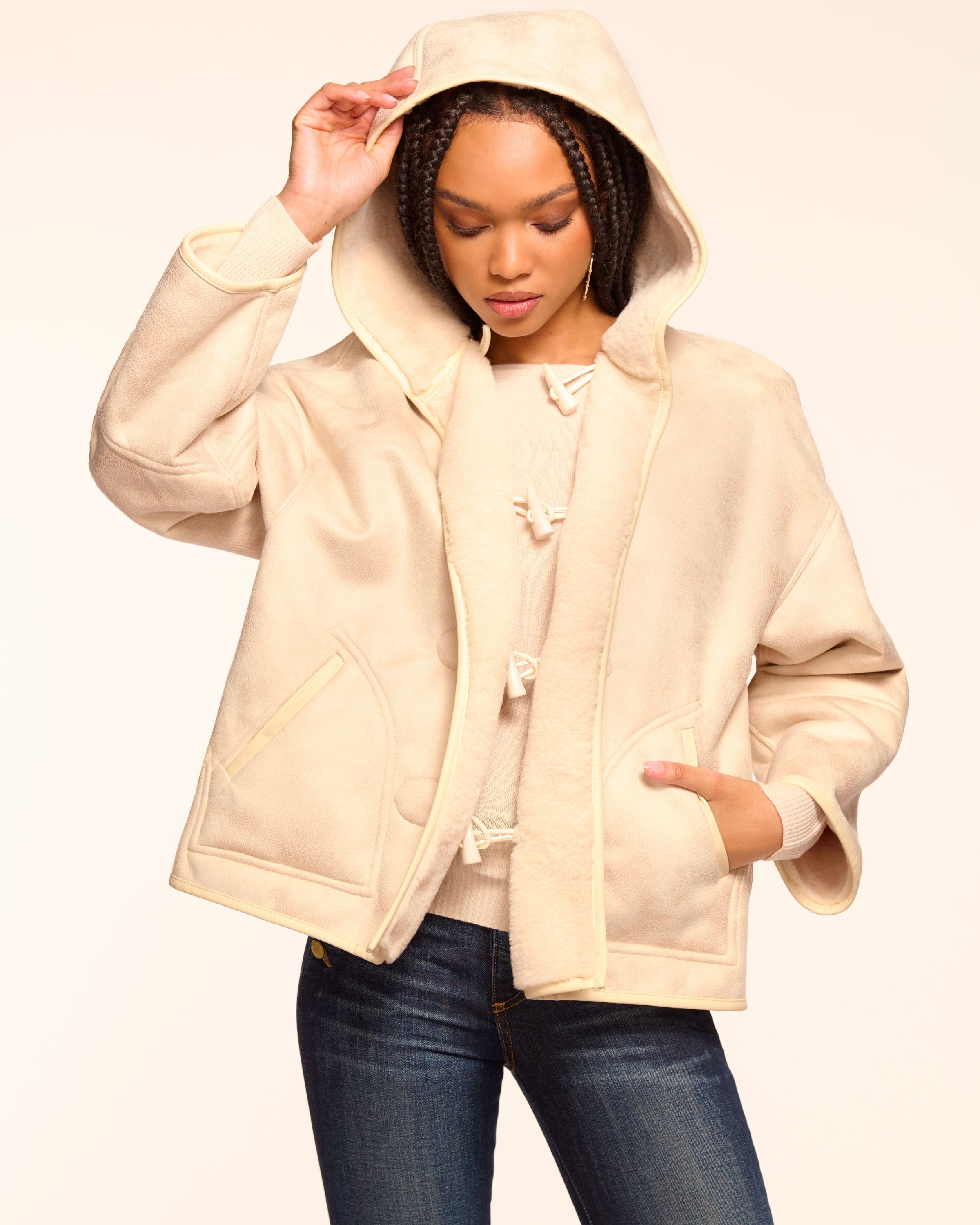 Lucy Faux Fur Coat in bone | Ramy Brook