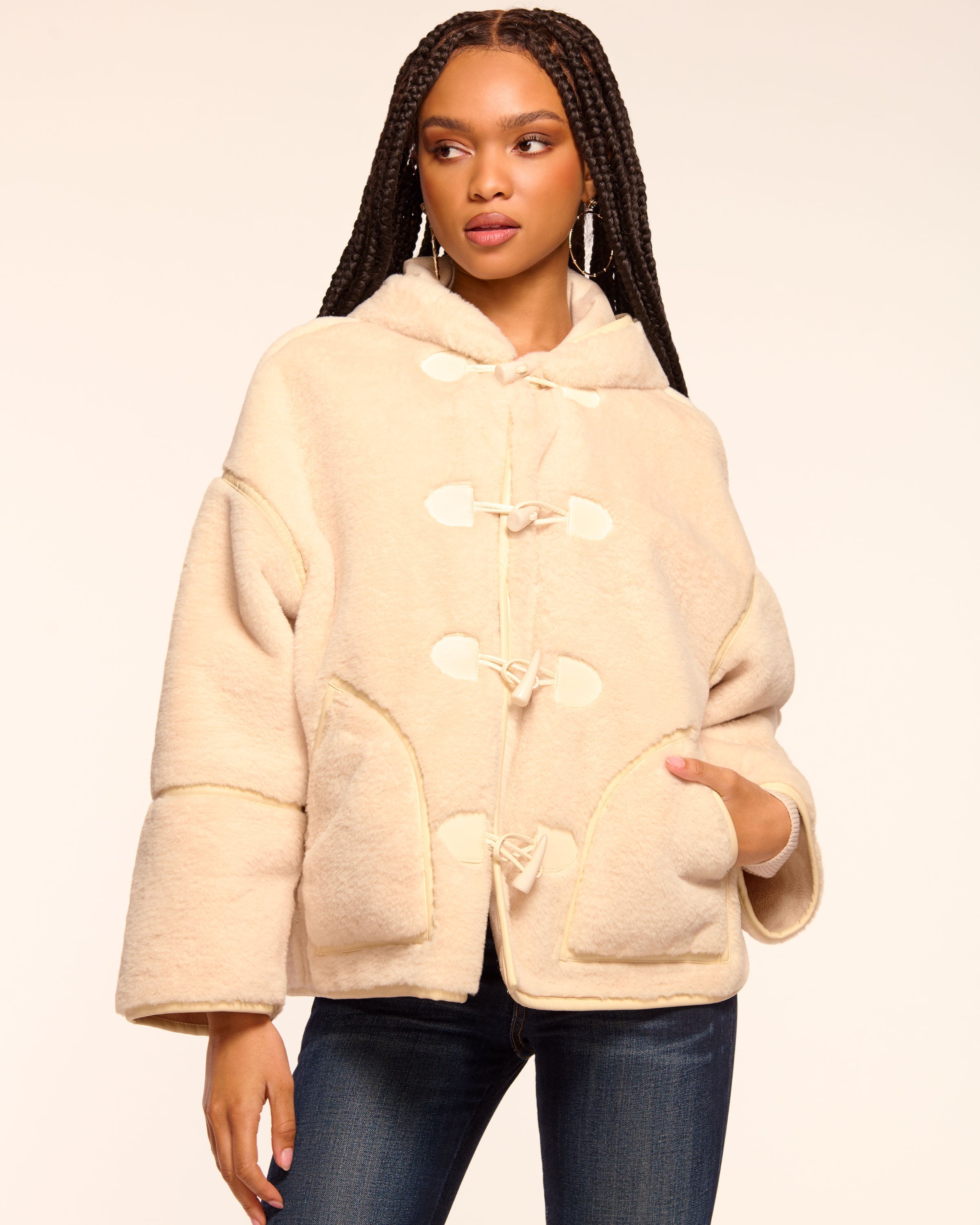 Lucy Faux Fur Coat in bone | Ramy Brook