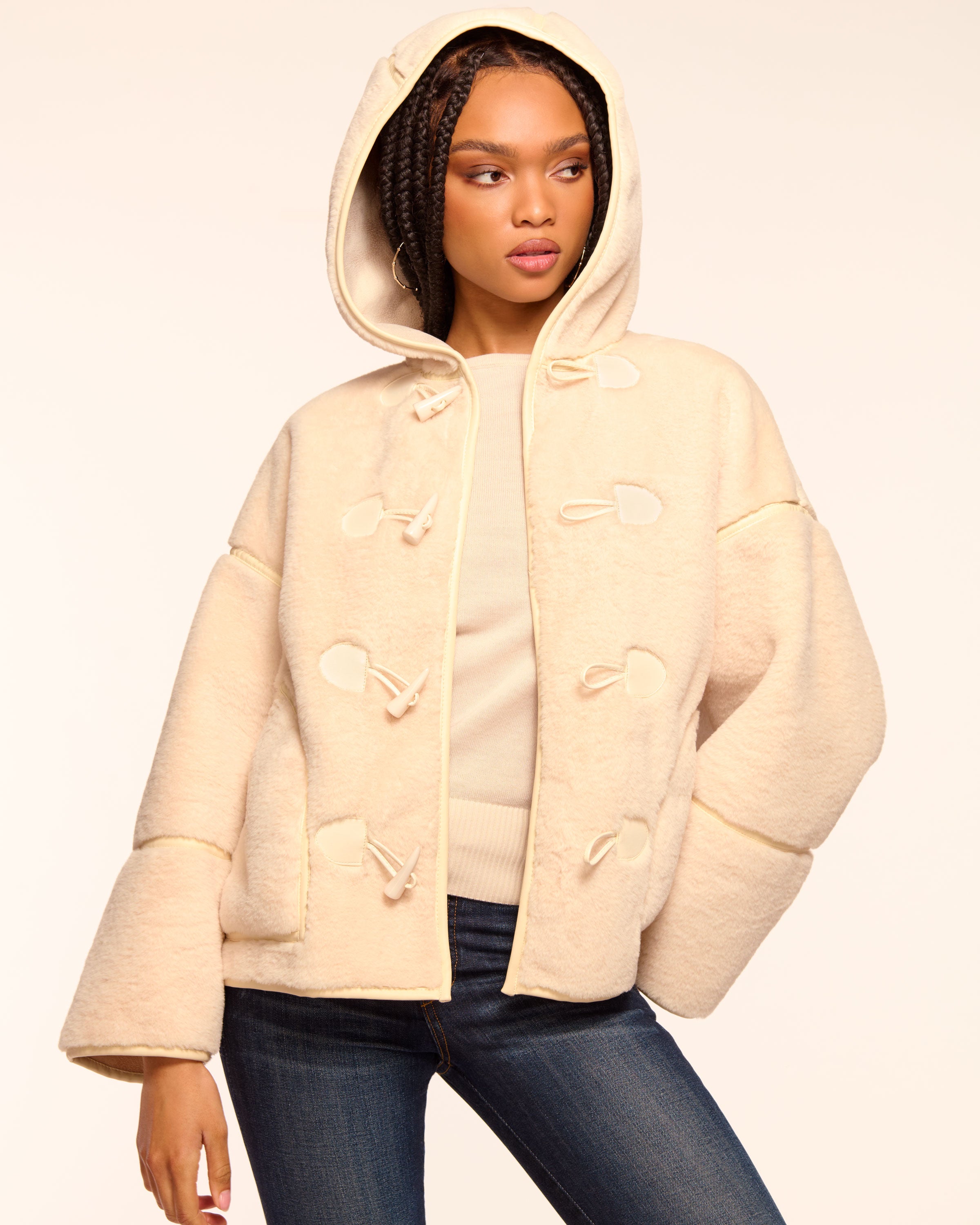 Lucy Faux Fur Coat in bone | Ramy Brook