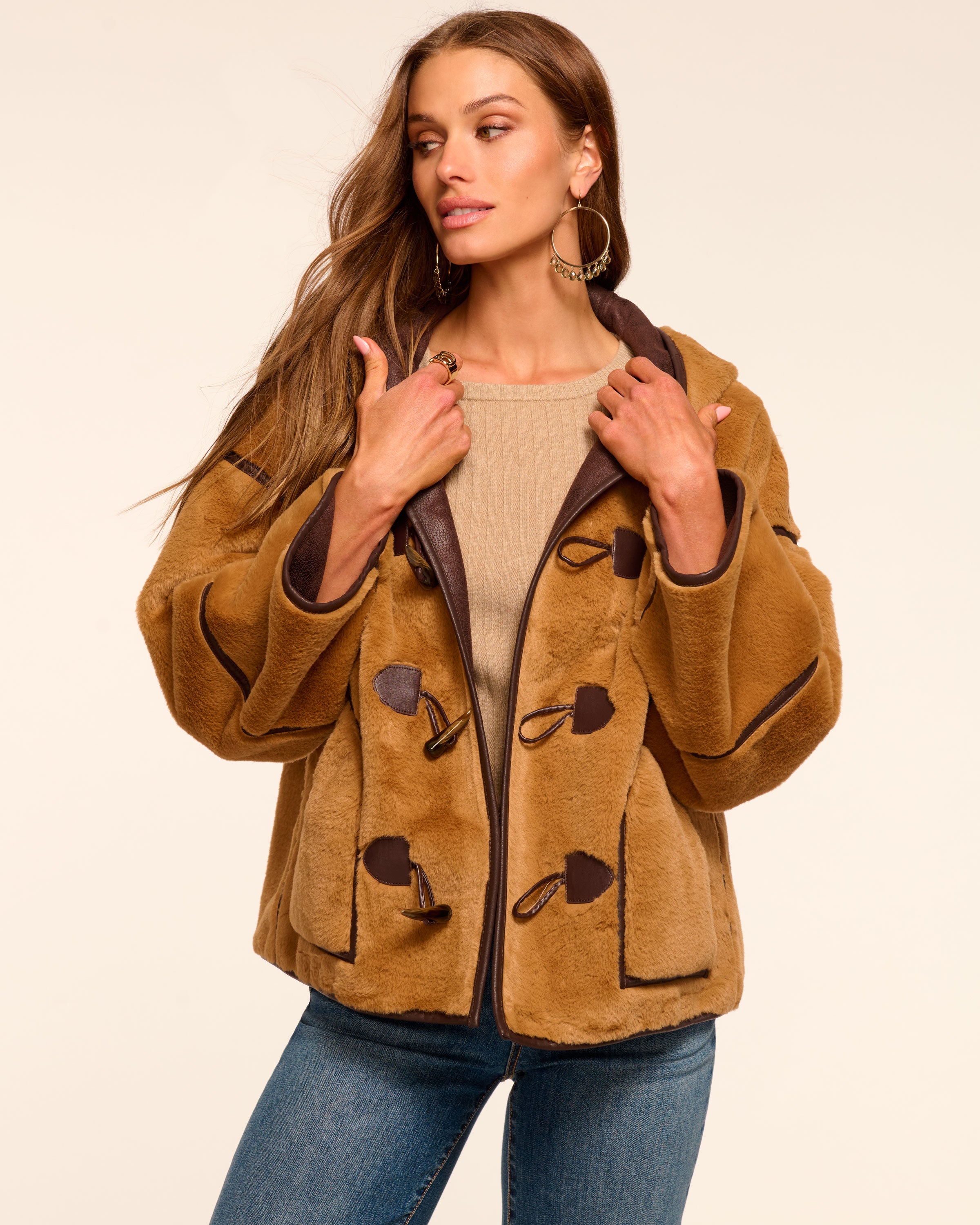 Lucy Faux Fur Coat in camel | Ramy Brook
