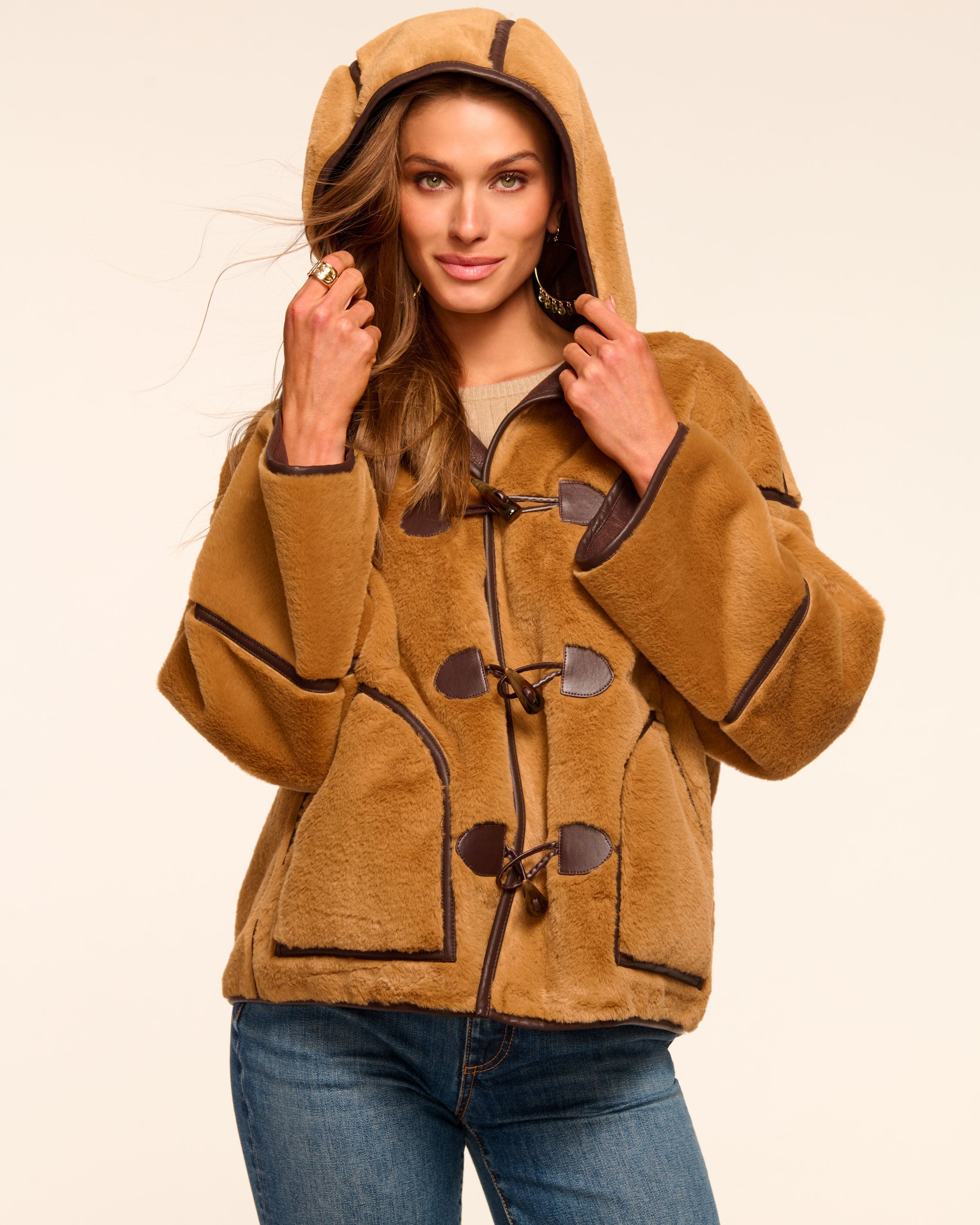 Lucy Faux Fur Coat in camel | Ramy Brook
