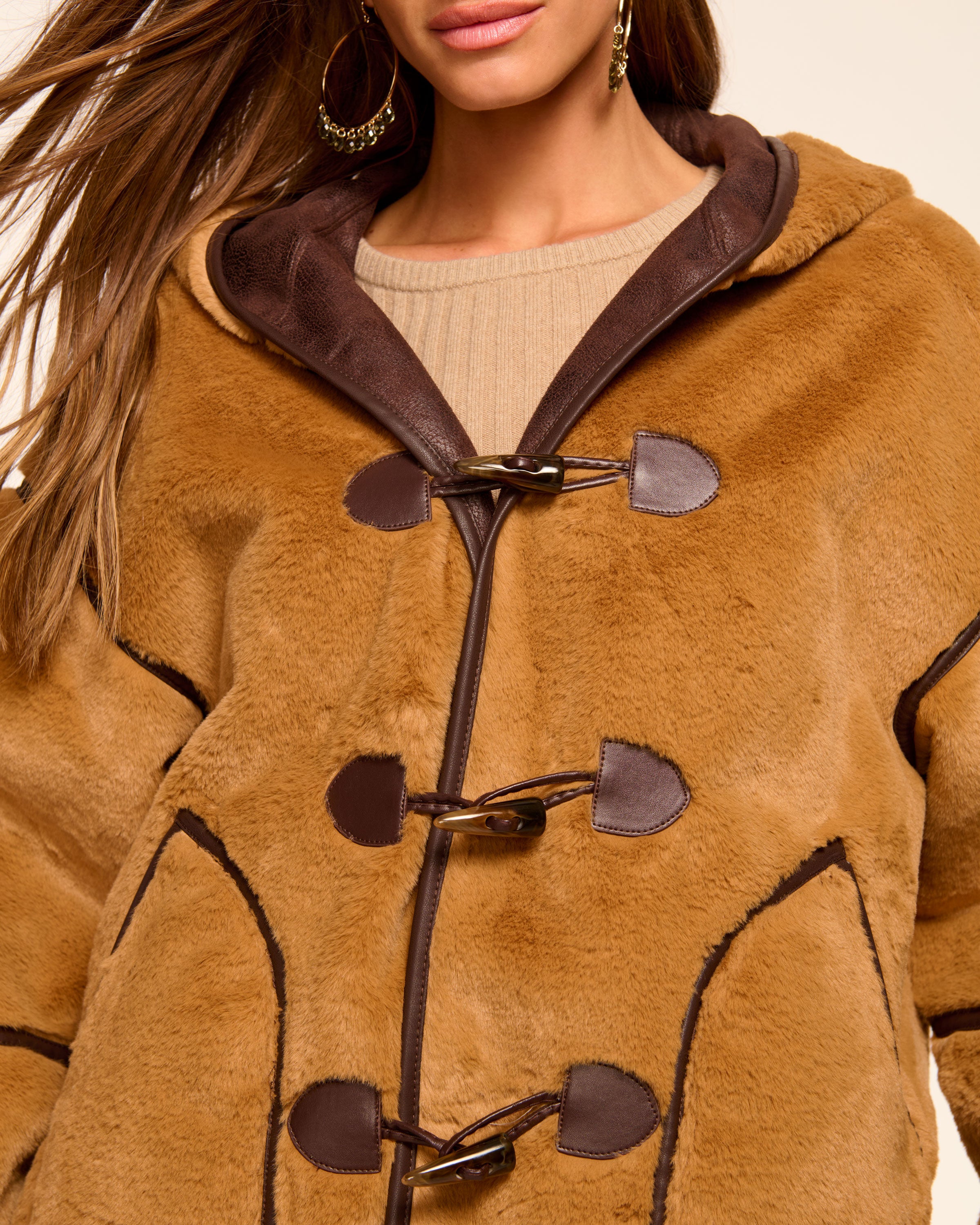 Lucy Faux Fur Coat in camel | Ramy Brook