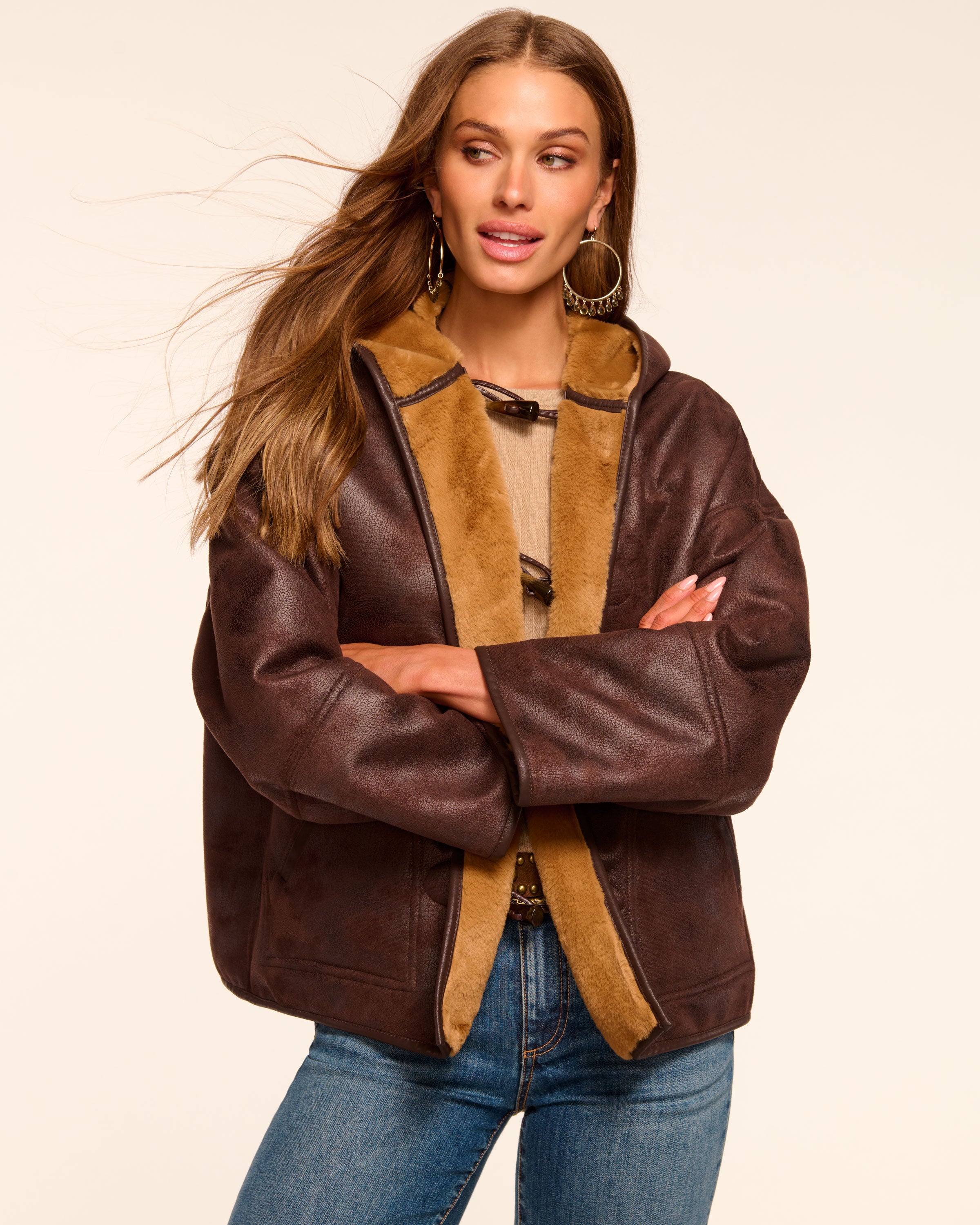 Lucy Faux Fur Coat in camel | Ramy Brook