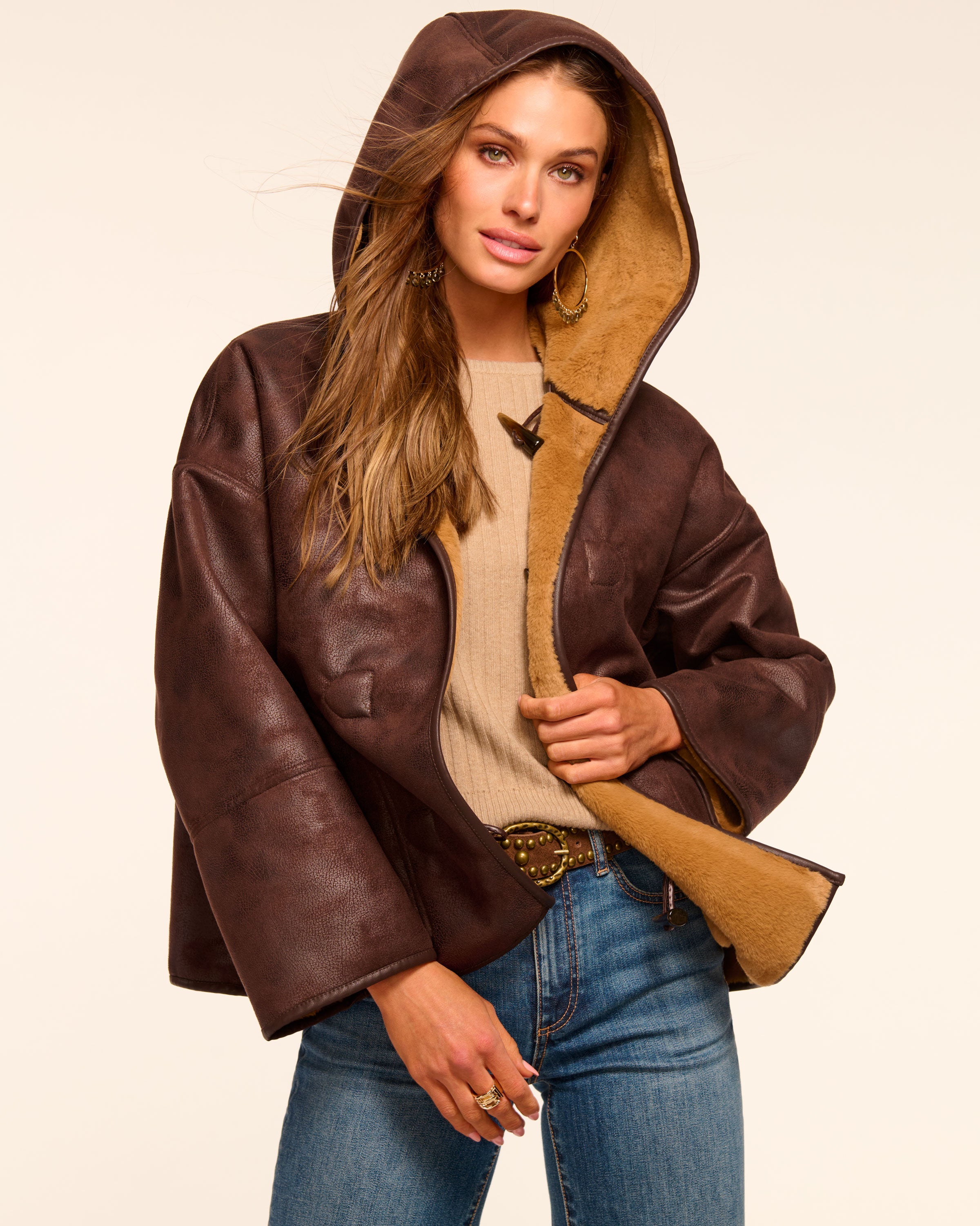 Lucy Faux Fur Coat in camel | Ramy Brook