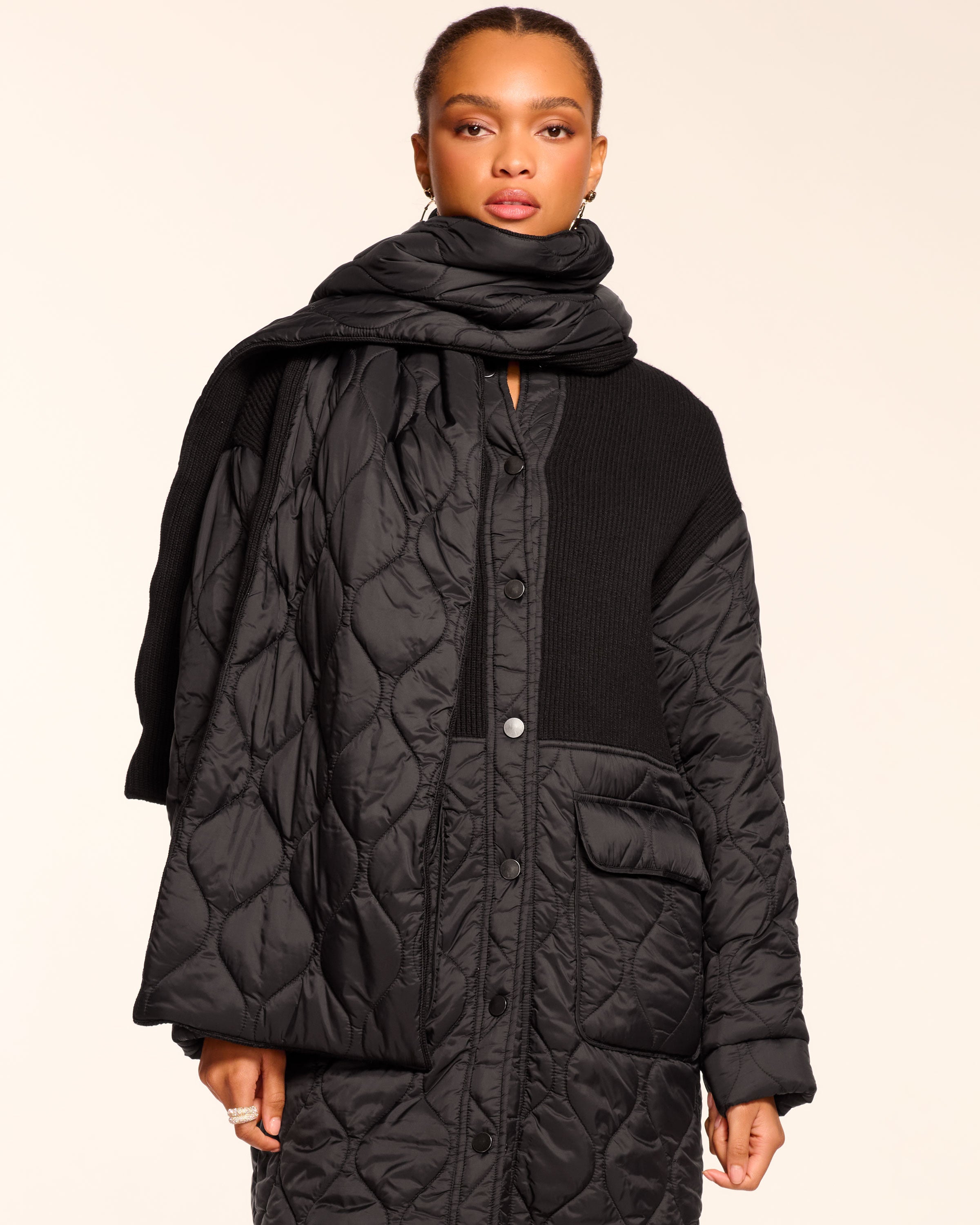 Melanie Combo Puffer Coat in black | Ramy Brook