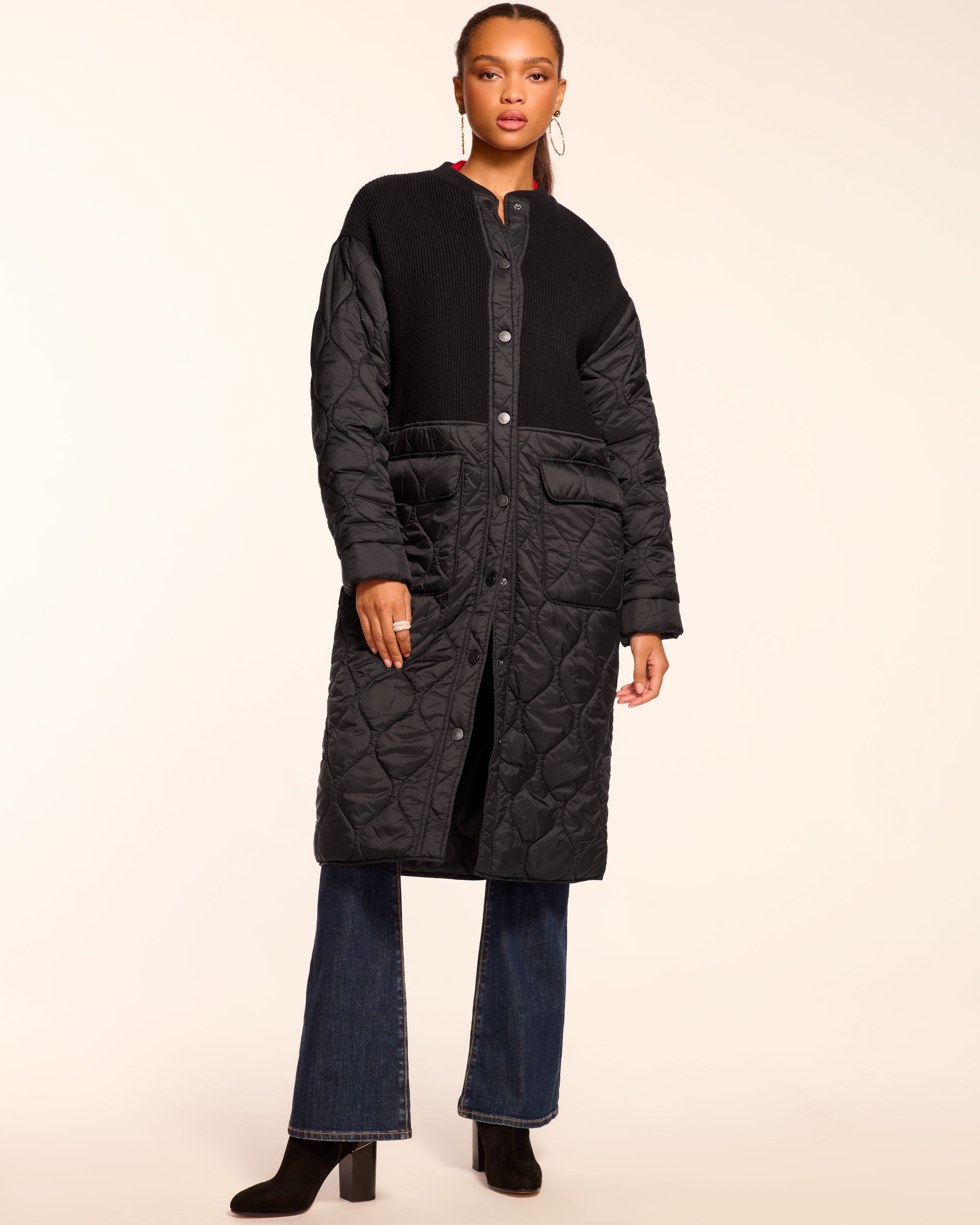 Melanie Combo Puffer Coat in black | Ramy Brook