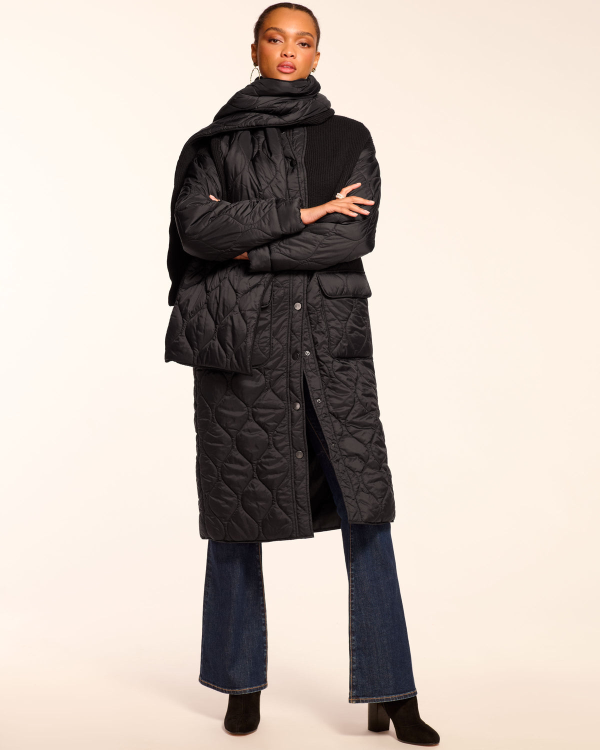 Melanie Combo Puffer Coat in black | Ramy Brook