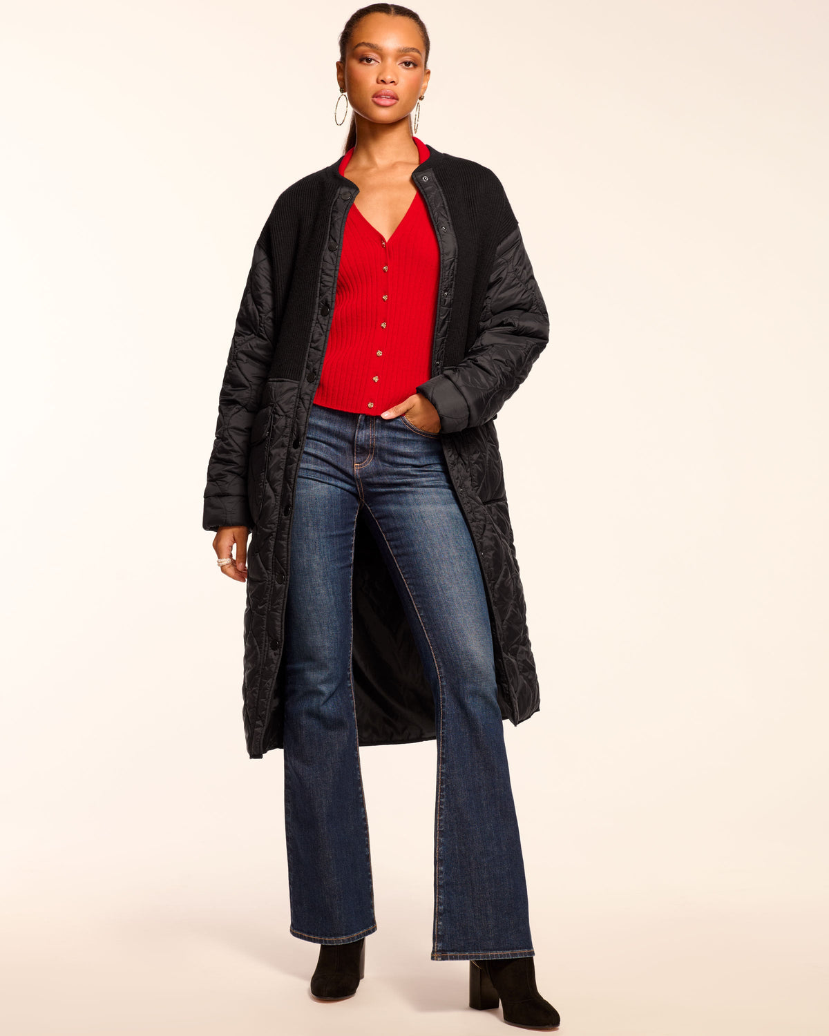 Melanie Combo Puffer Coat in black | Ramy Brook