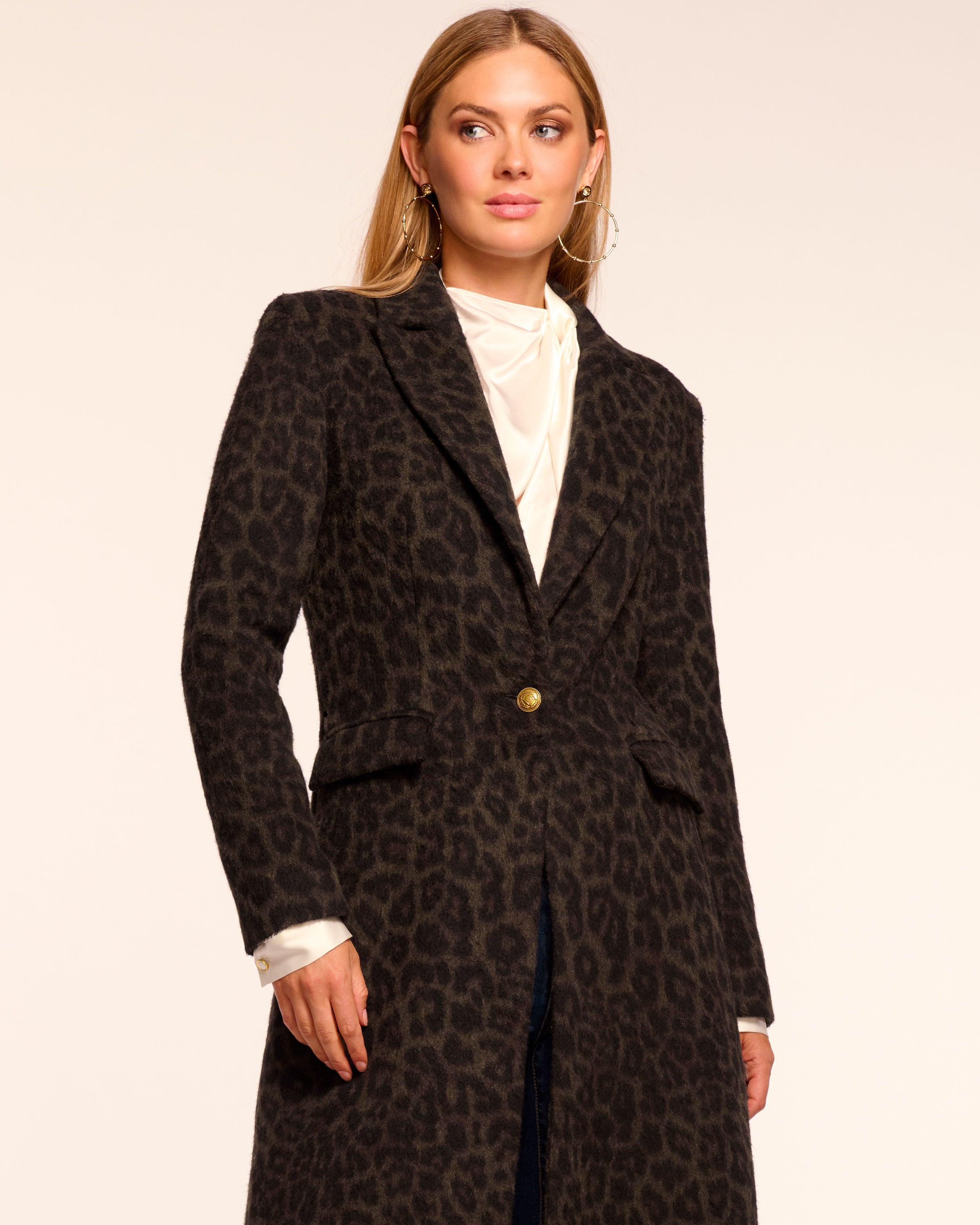 Julia Printed Wool Blend Coat in olive animal | Ramy Brook