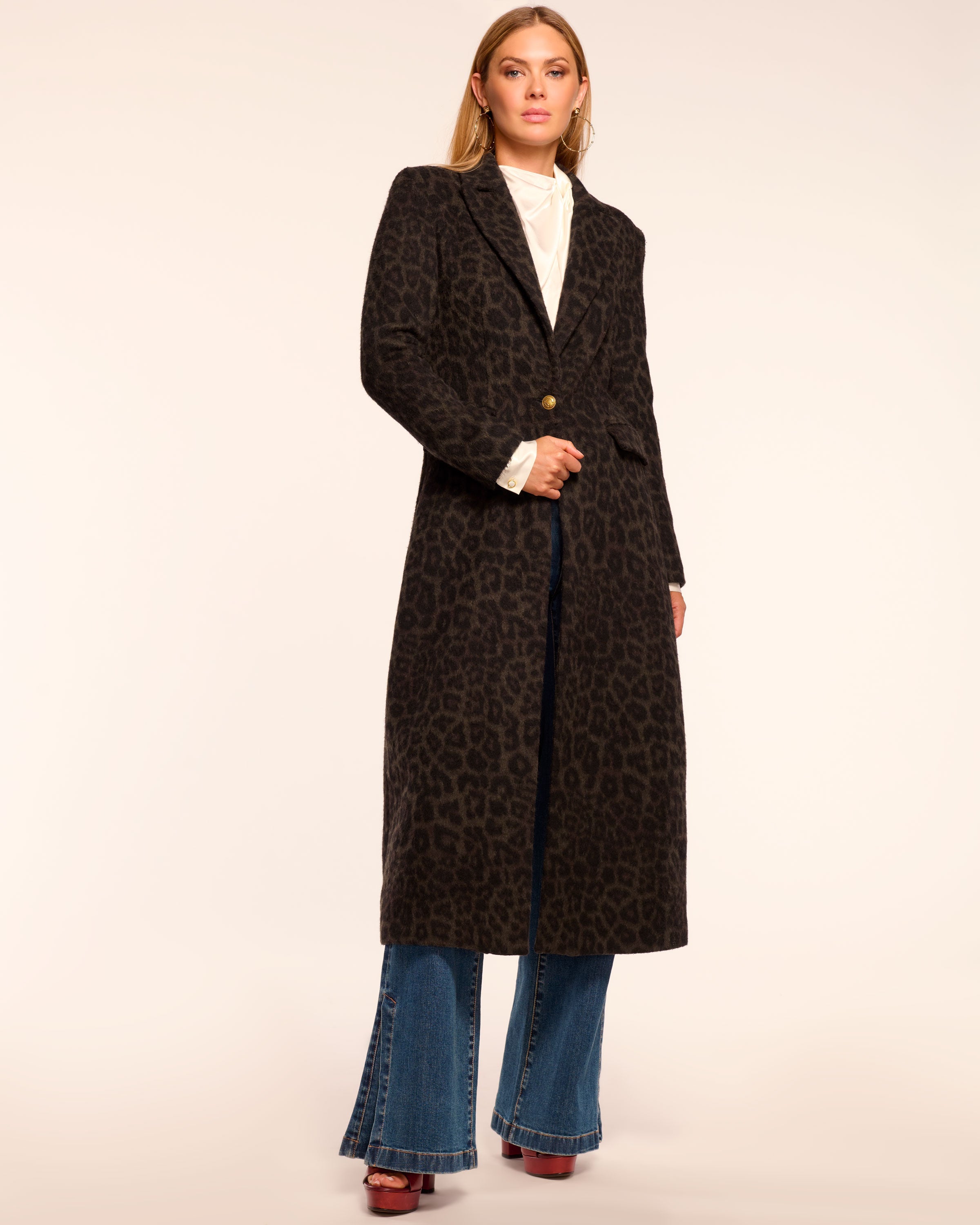 Julia Printed Wool Blend Coat in olive animal | Ramy Brook