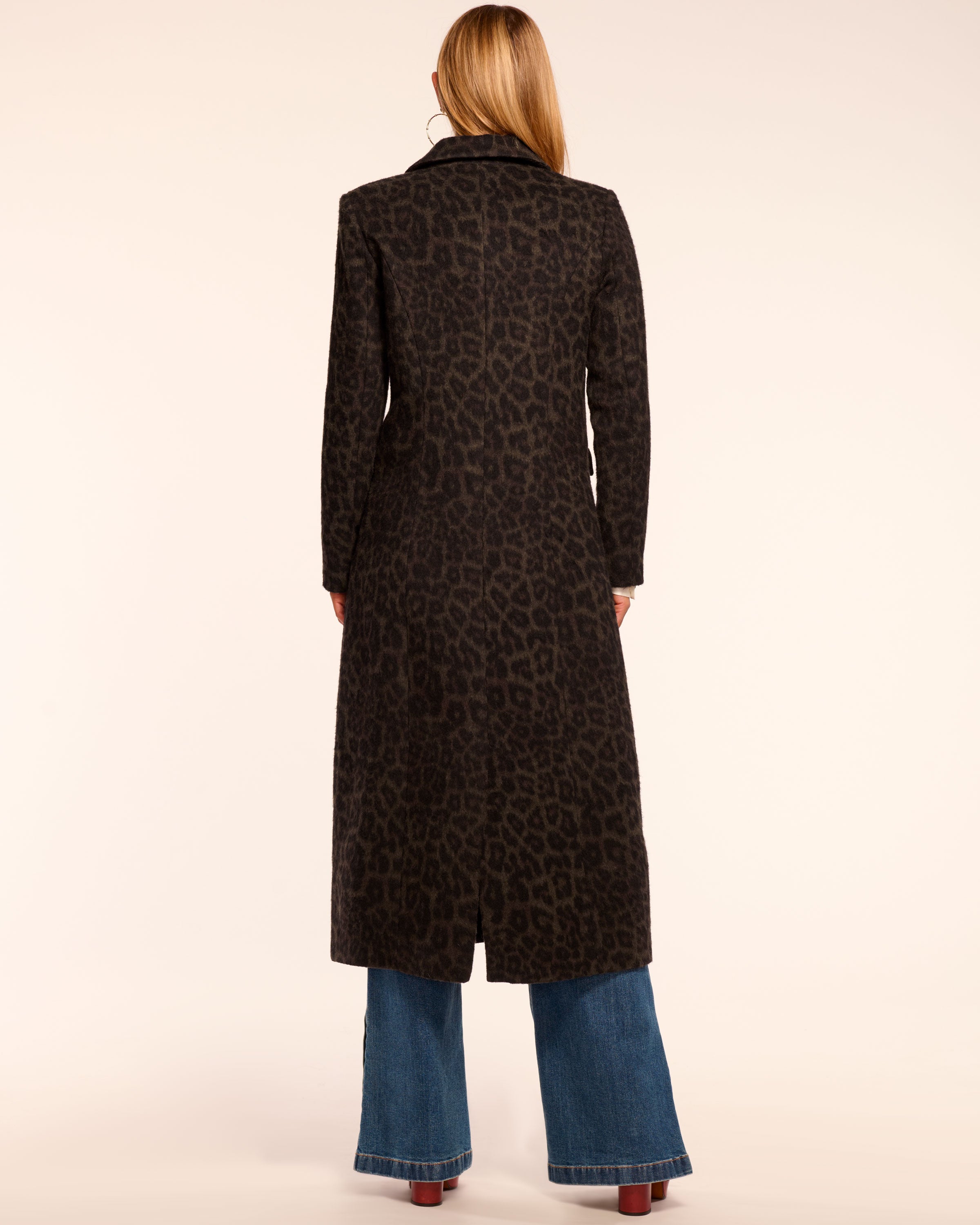 Julia Printed Wool Blend Coat in olive animal | Ramy Brook