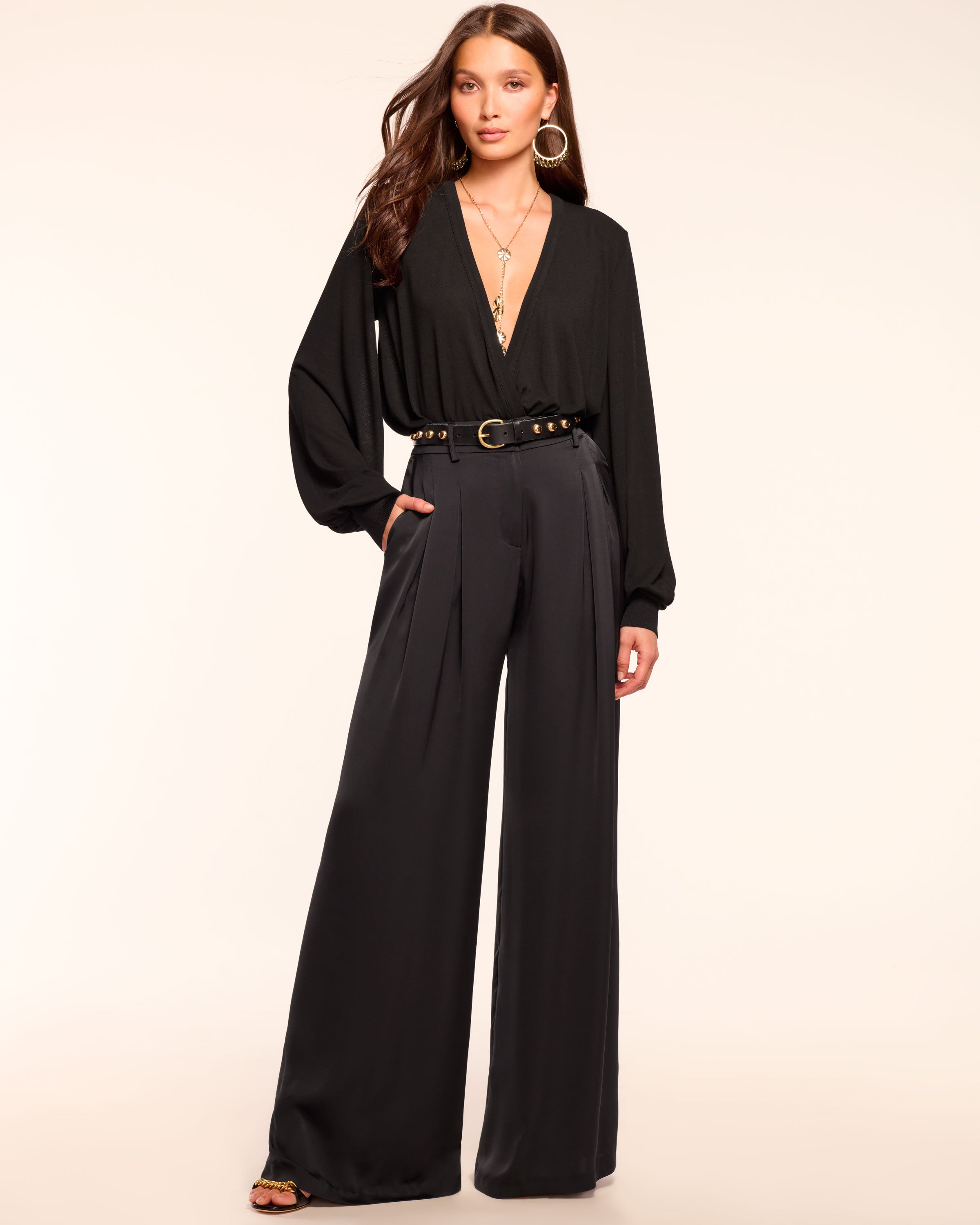 Oscar Pleated Wide Leg Pant in black | Ramy Brook