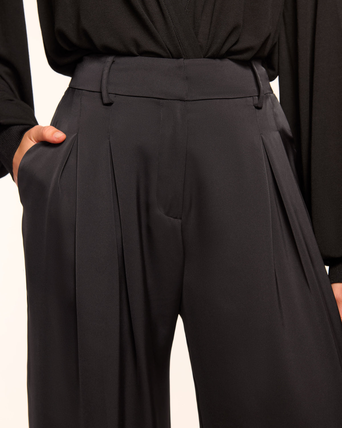 Oscar Pleated Wide Leg Pant in black | Ramy Brook