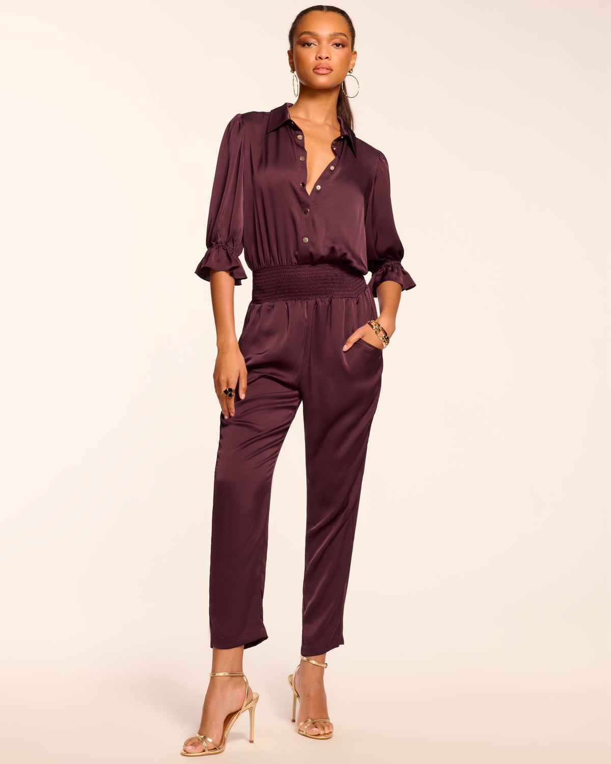 Dina Short Sleeve Button Down Jumpsuit
