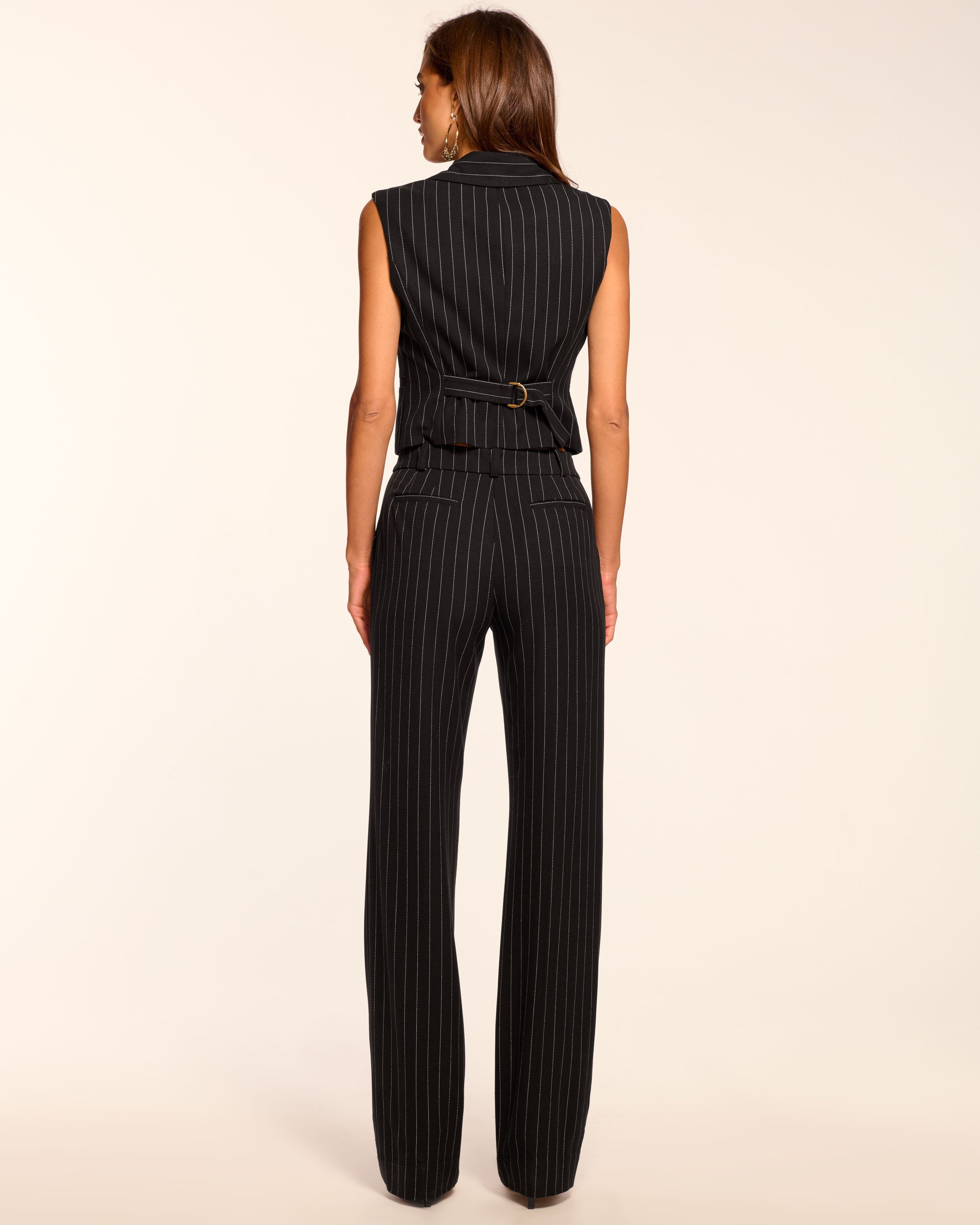 Doug Pinstripe Tailored Pant in black pinstripe | Ramy Brook