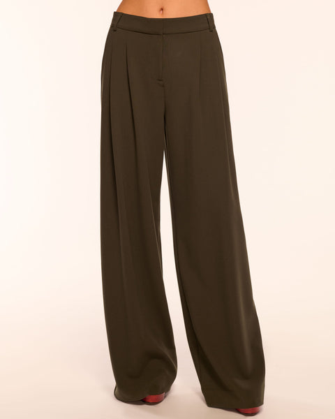 Leslie Pleated Wide Leg Pant in deep olive | Ramy Brook