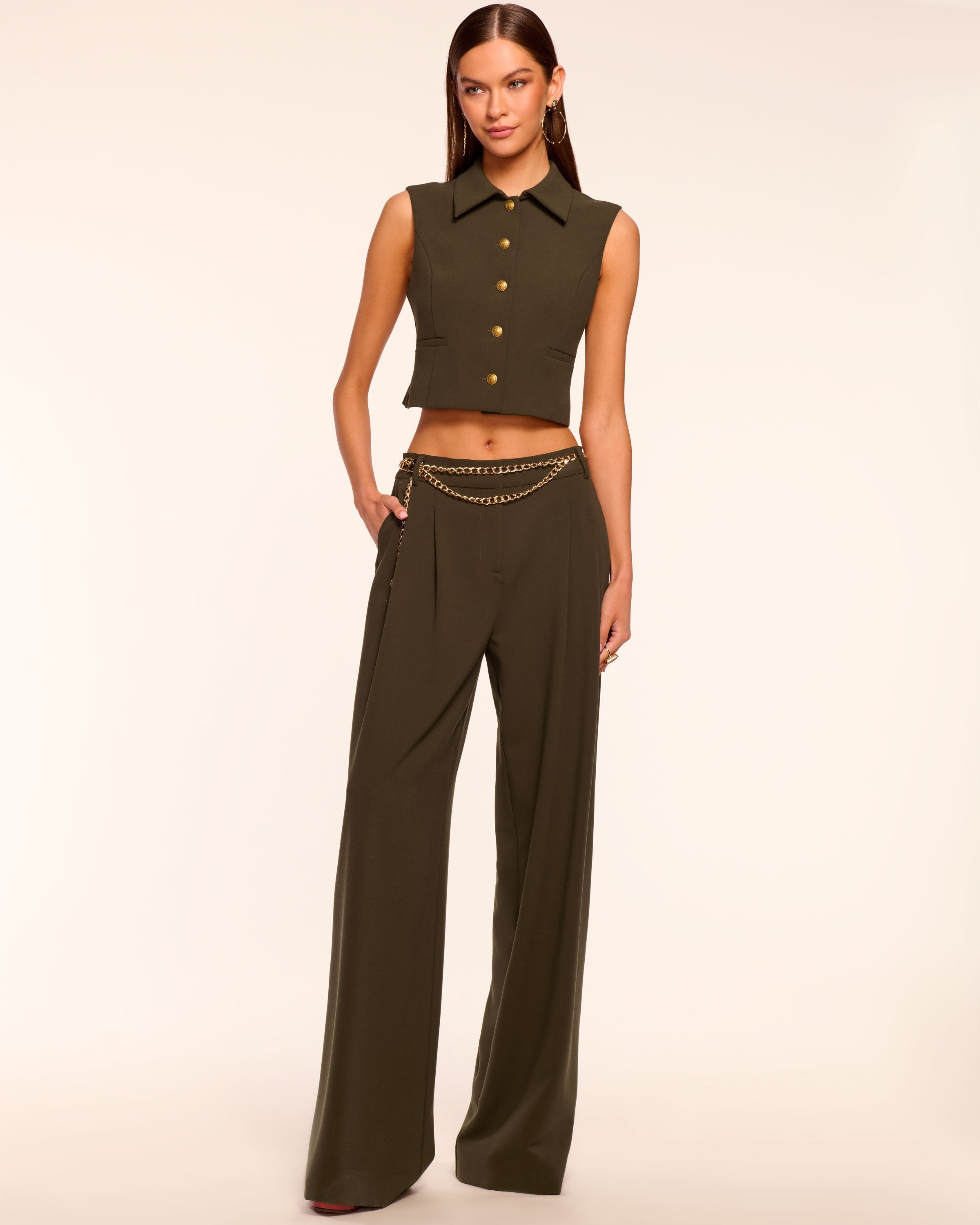 Leslie Pleated Wide Leg Pant in deep olive | Ramy Brook