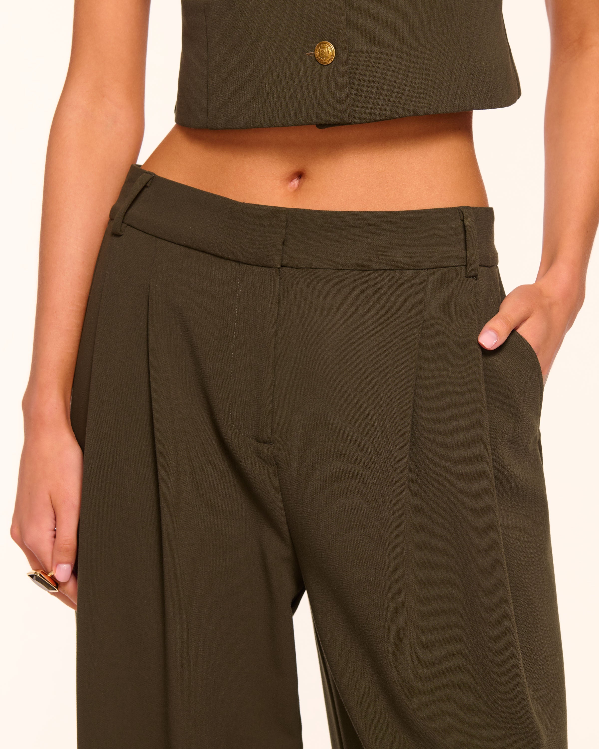Leslie Pleated Wide Leg Pant in deep olive | Ramy Brook