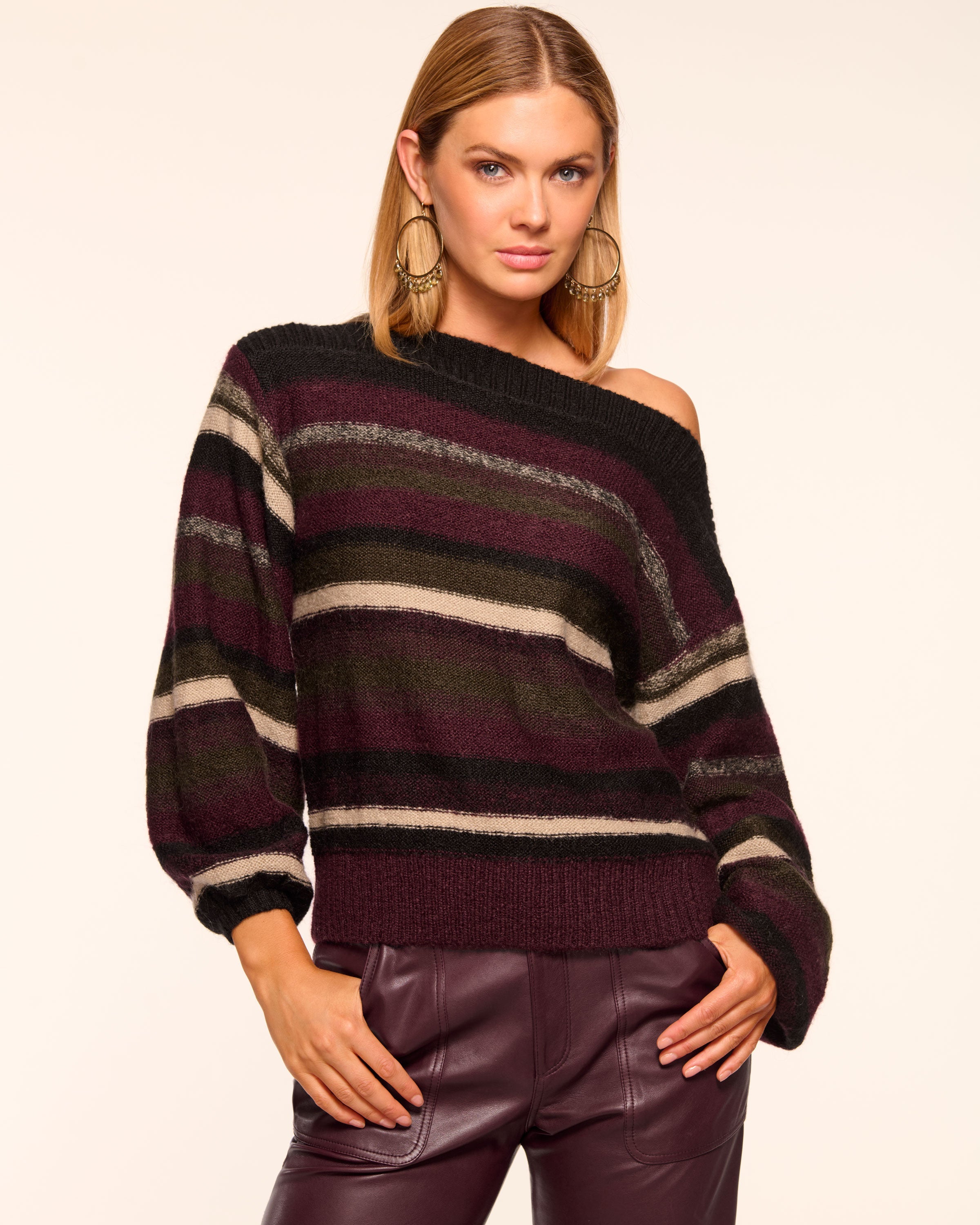 Carol Boat Neck Sweater in olive stripe | Ramy Brook
