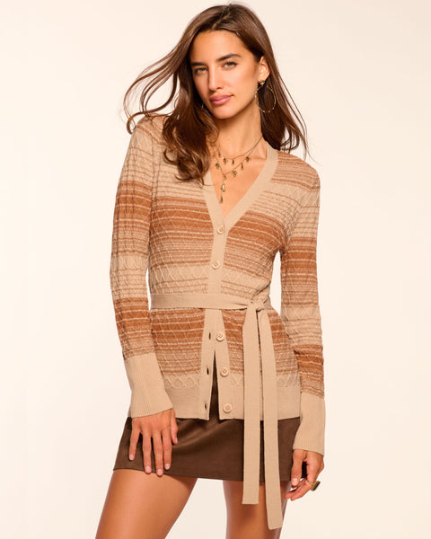 Michelle Cable Knit Cardigan Sweater in coffee cable | Ramy Brook