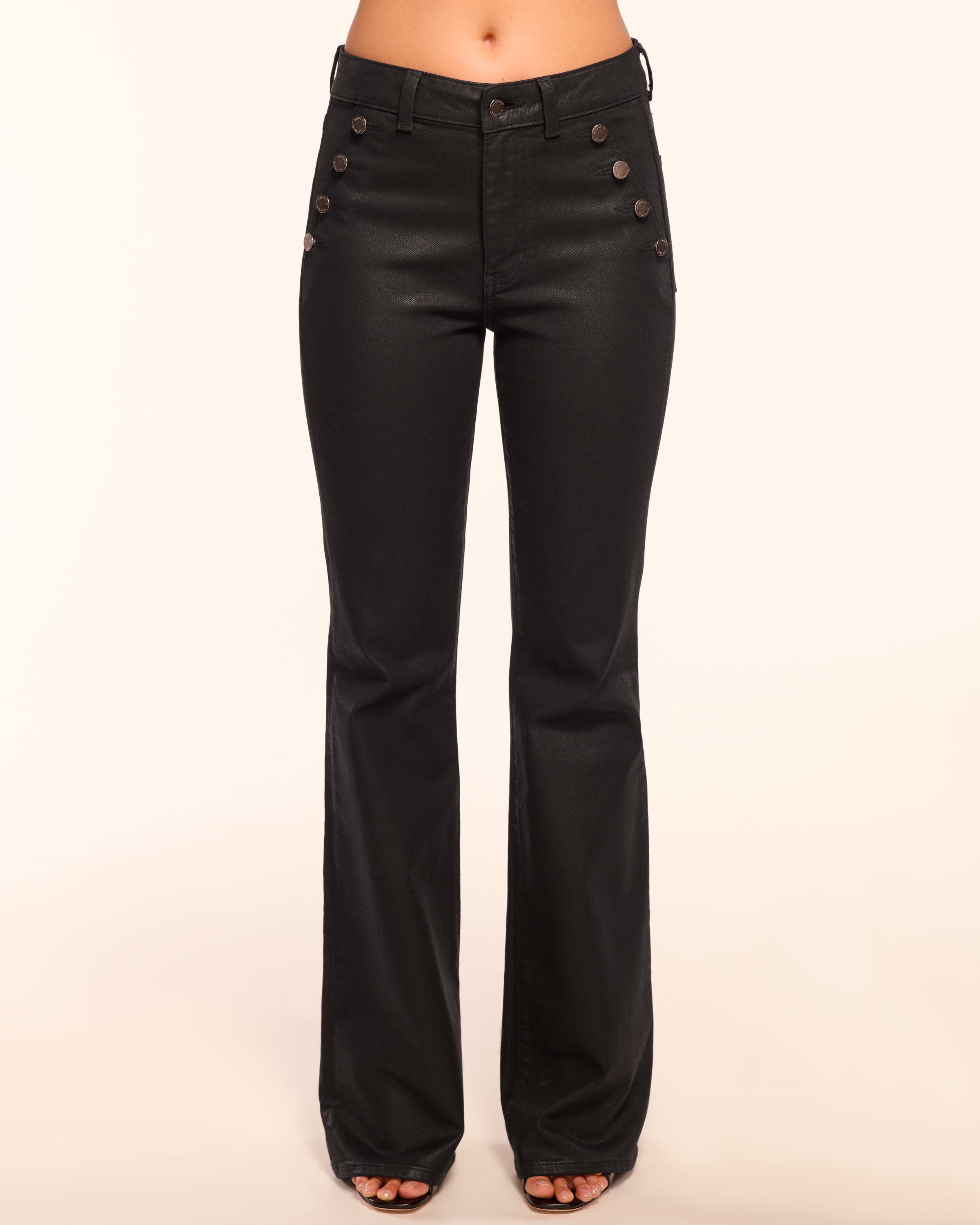Helena Coated High-Rise Flare Jean in black coated | Ramy Brook
