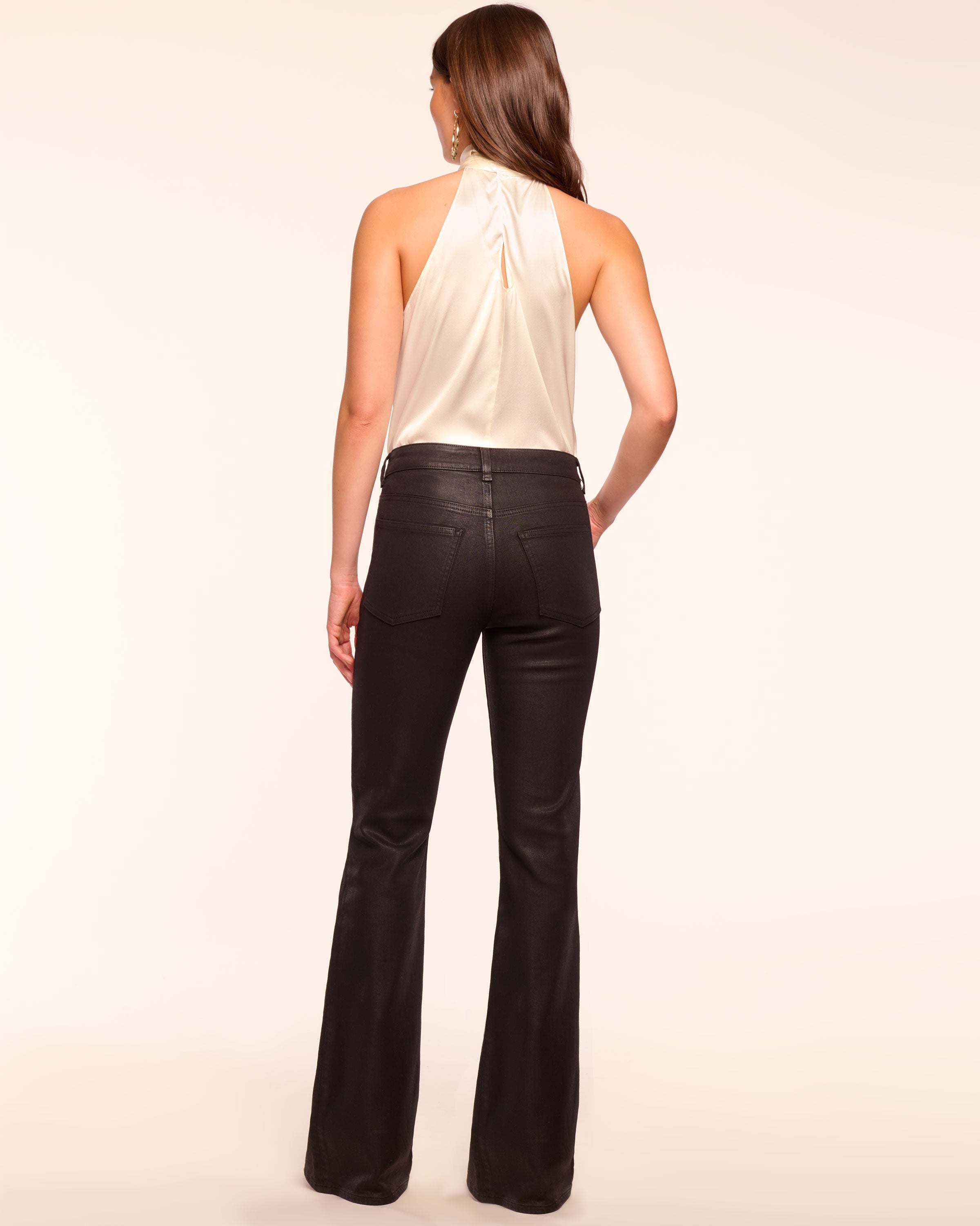 Helena Coated High-Rise Flare Jean in black coated | Ramy Brook