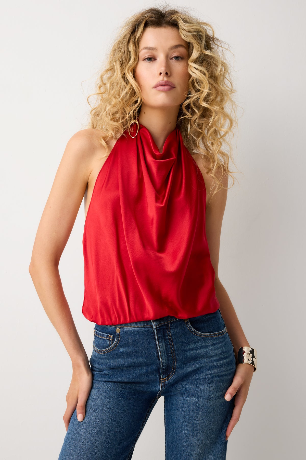 Libbie Silk Cowl Neck Halter Top view 1
