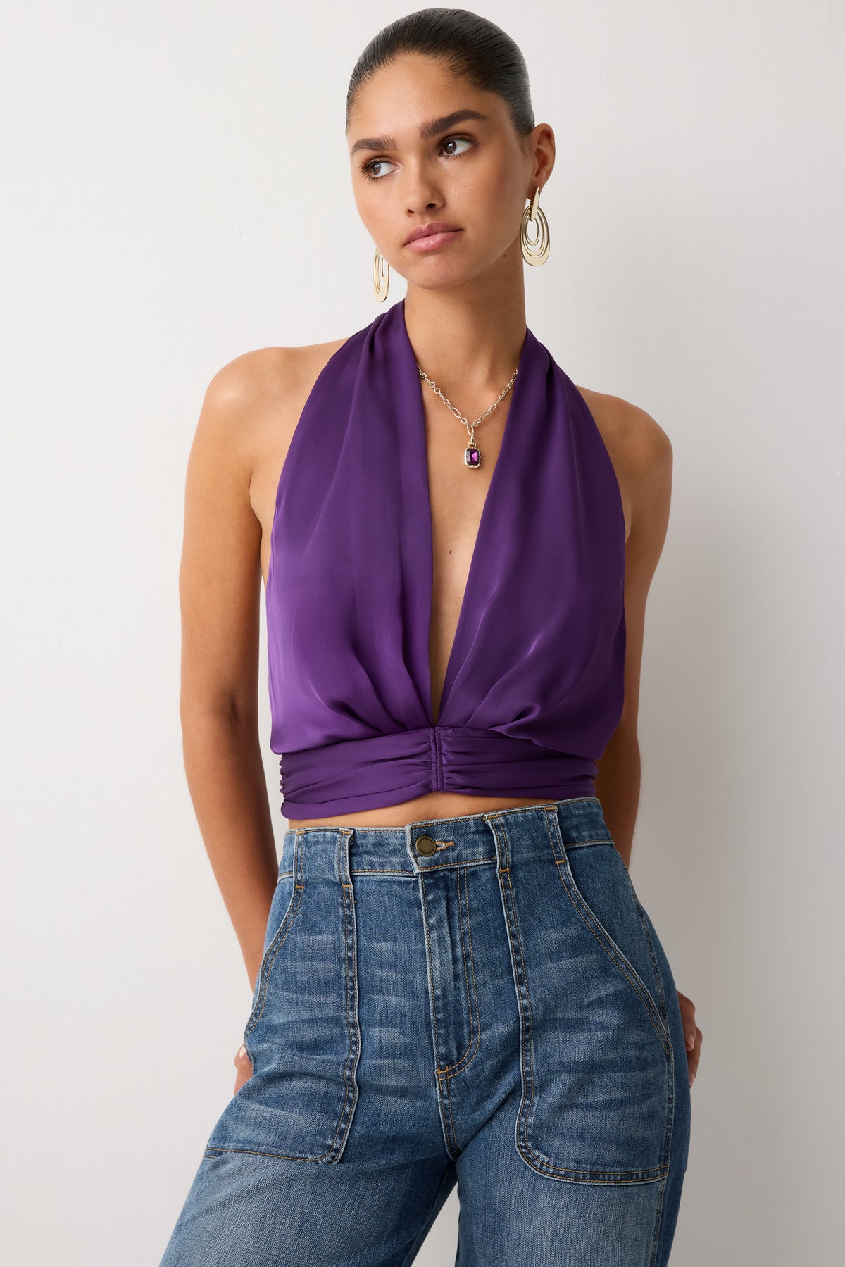 Alyson Plunging Halter Cropped Top view 1