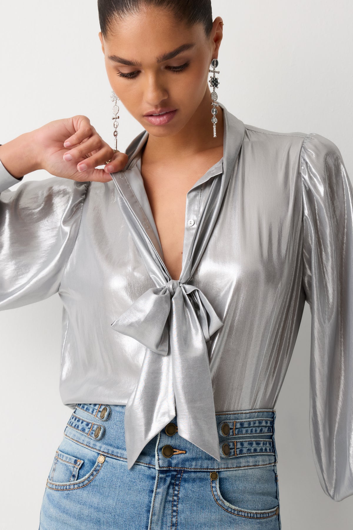 Noa Metallic Tie Neck Blouse view 1