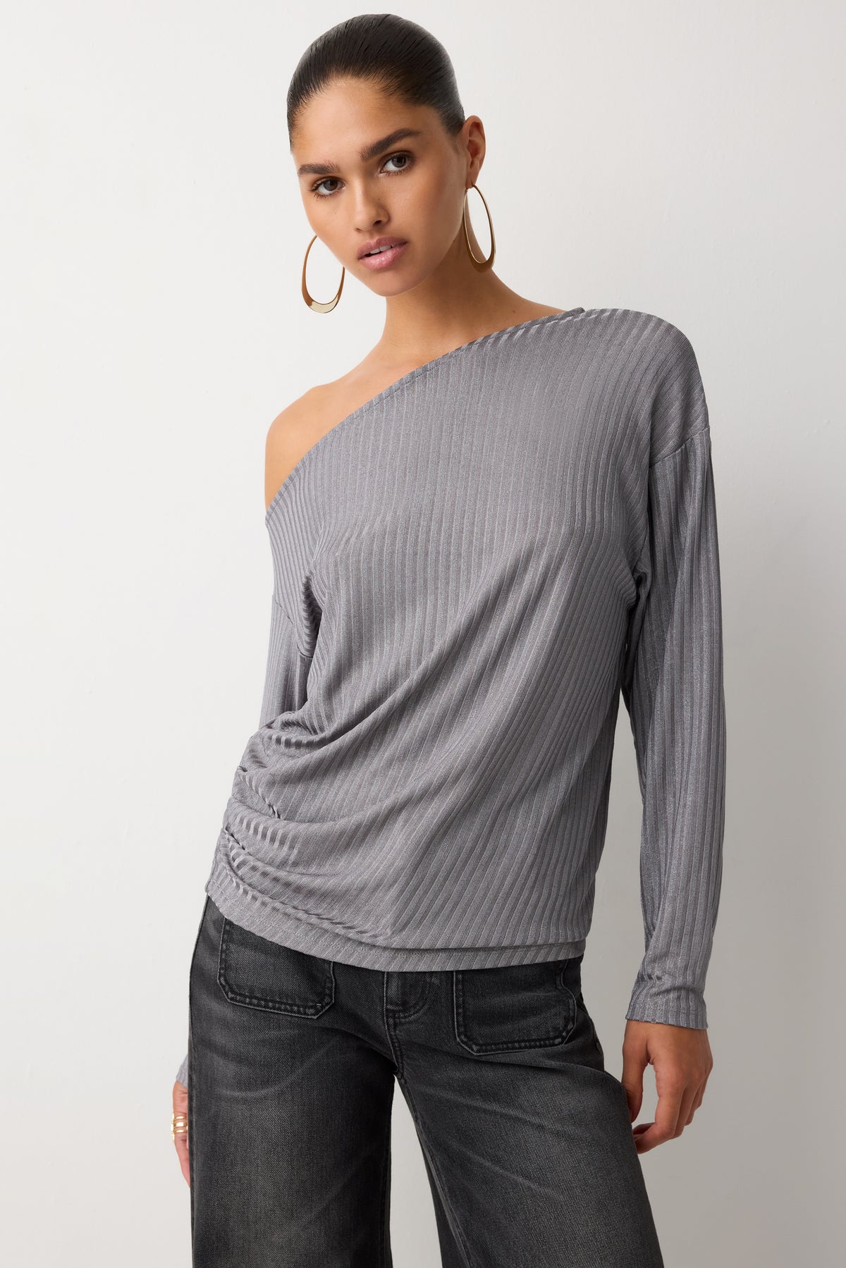 Fiore Metallic Jersey One Shoulder Top view 1