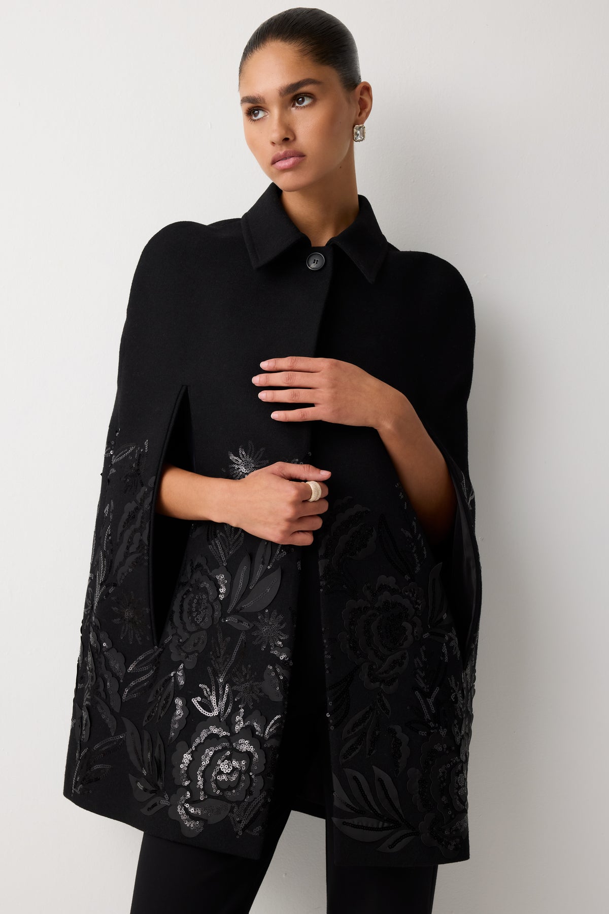 Melisa Sequin Wool Cape Coat view 1