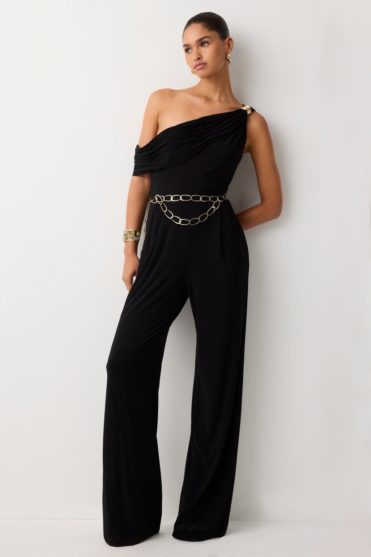 Valery Asymmetrical Embellished Jersey Jumpsuit view 1