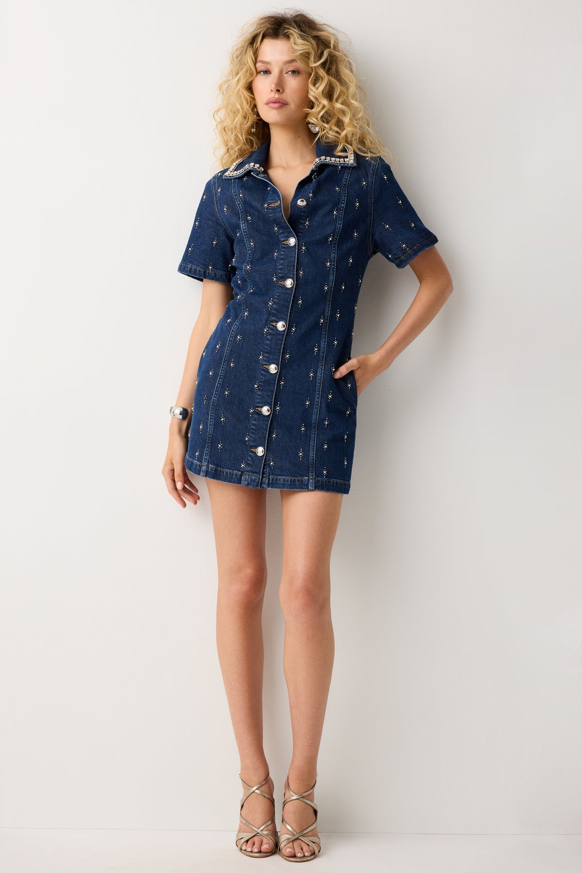 Aubrey Embellished Mini Denim Dress view 1