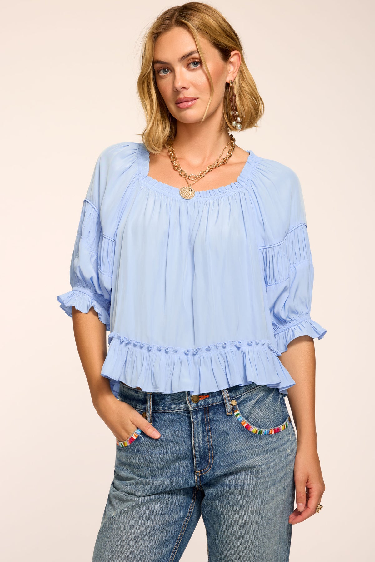Natasha Ruched Square Neck Blouse view 1