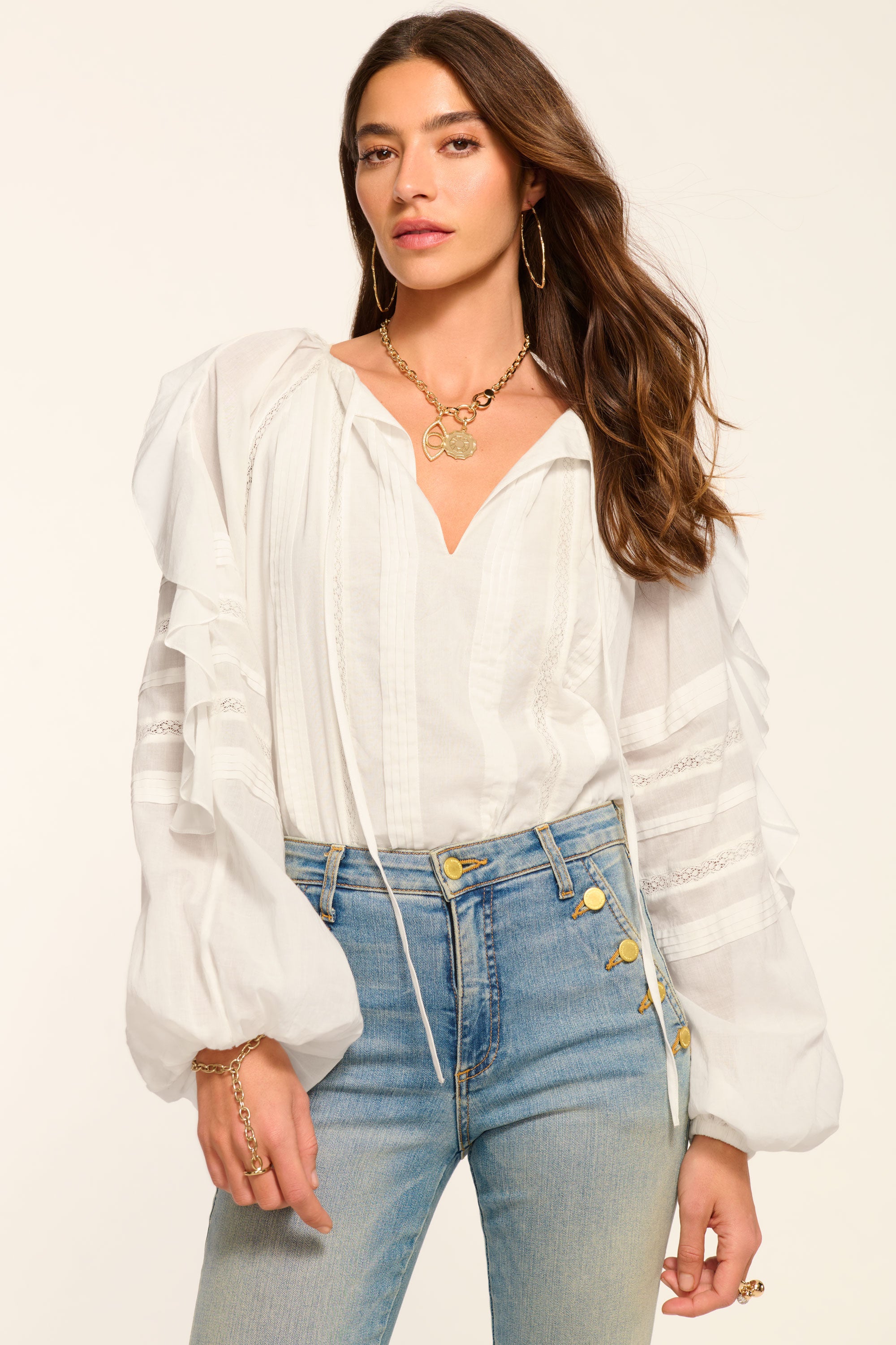 Tamara Cotton Voile Long Sleeve Blouse in white | Ramy Brook