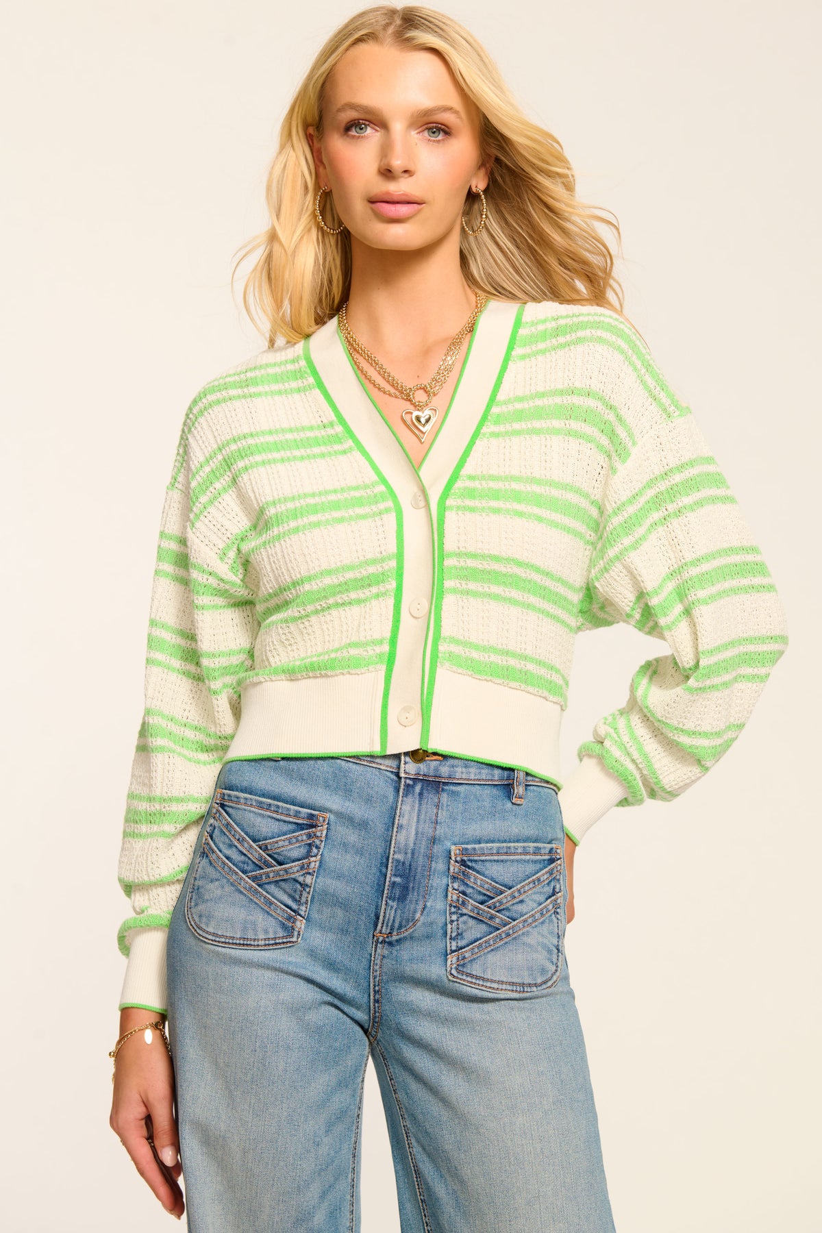 Romy Striped Knit Cropped Cardigan view 1