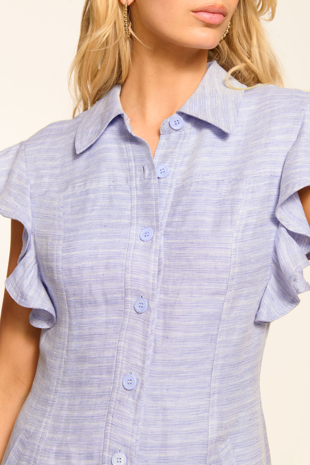 nikki ruffle mini dress Nikki Textured Linen Short Sleeve Dress in bazaar blue
