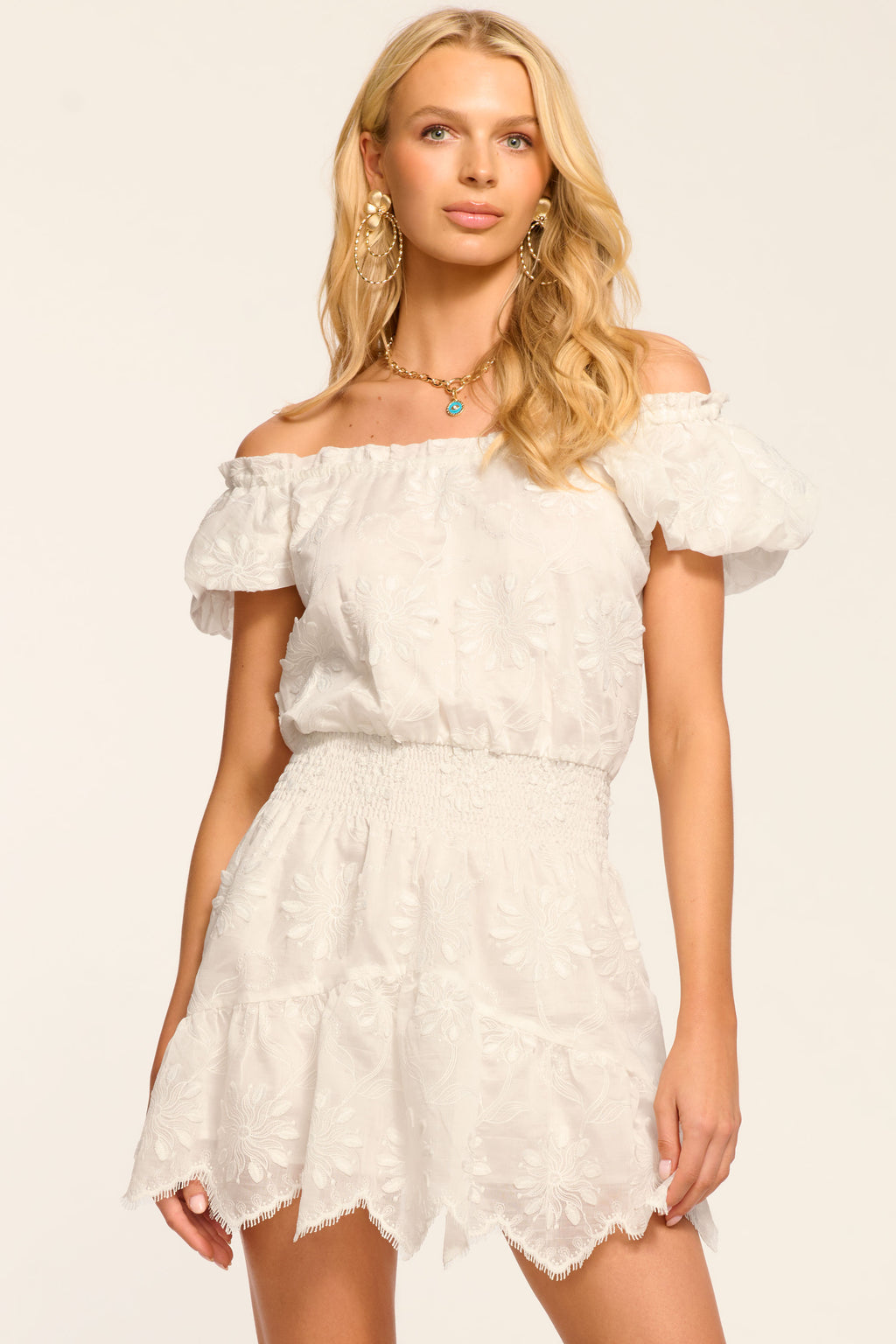 Verona Embroidered Organza Mini Dress in ivory organza | Ramy Brook Verona Embroidered Organza Mini Dress in ivory organza | Ramy Brook