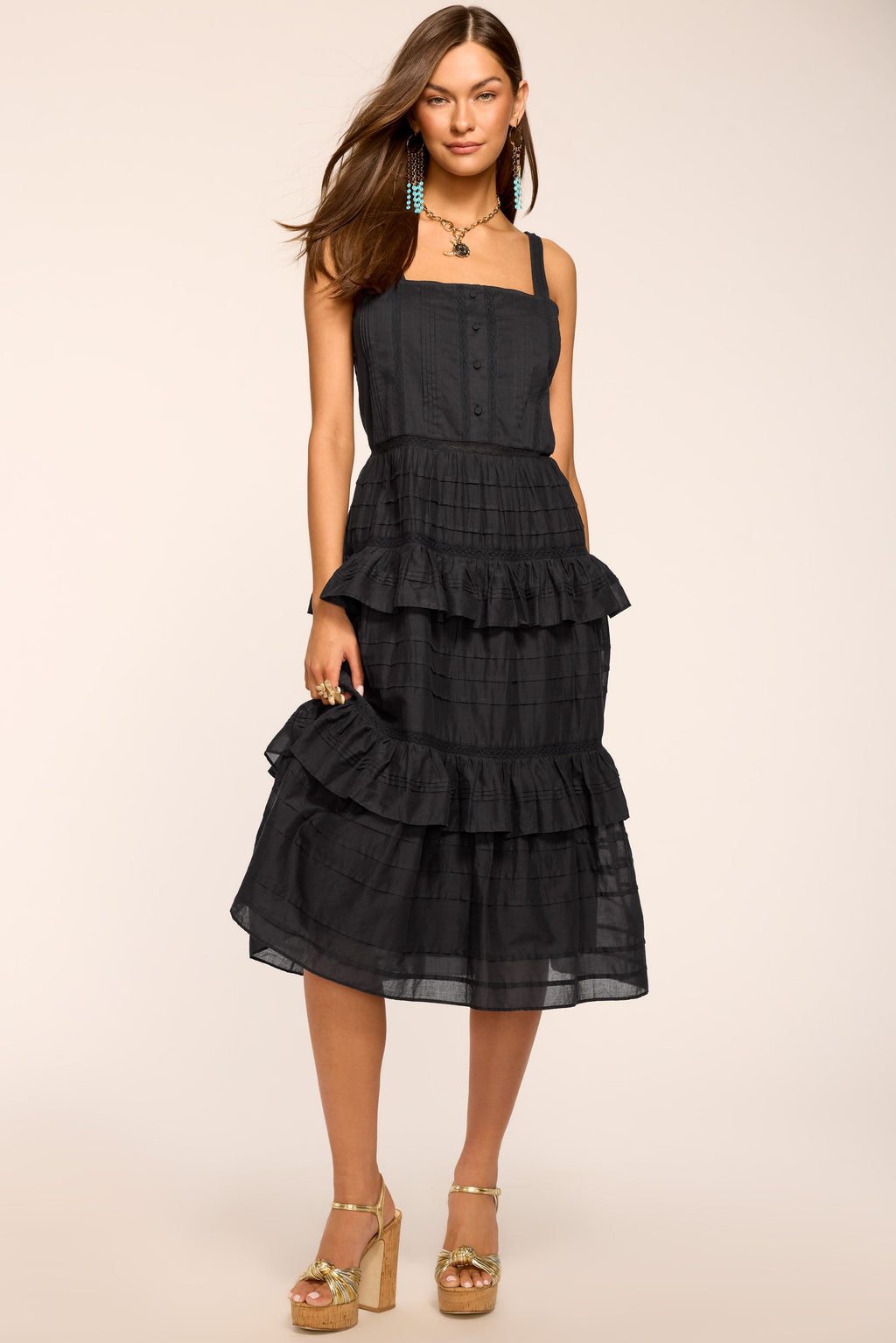 Ramy Brook Daria Embroidered Voile Midi Dress in Black