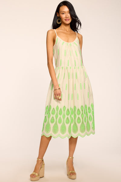 Sandra Embroidered Midi Dress in lime lace | Ramy Brook
