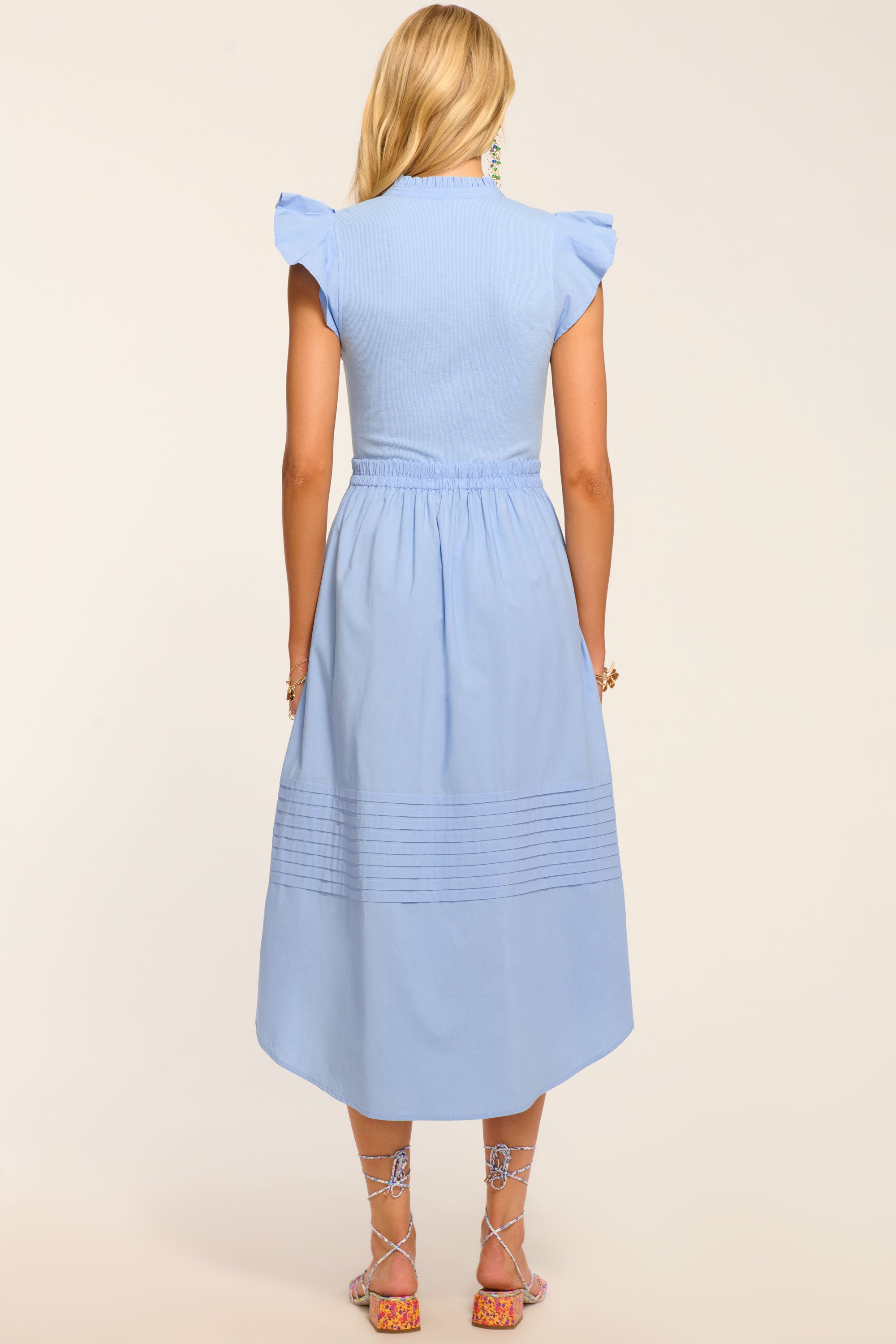 Odessa Cotton Knit Combo Midi Dress - BAZAAR BLUE