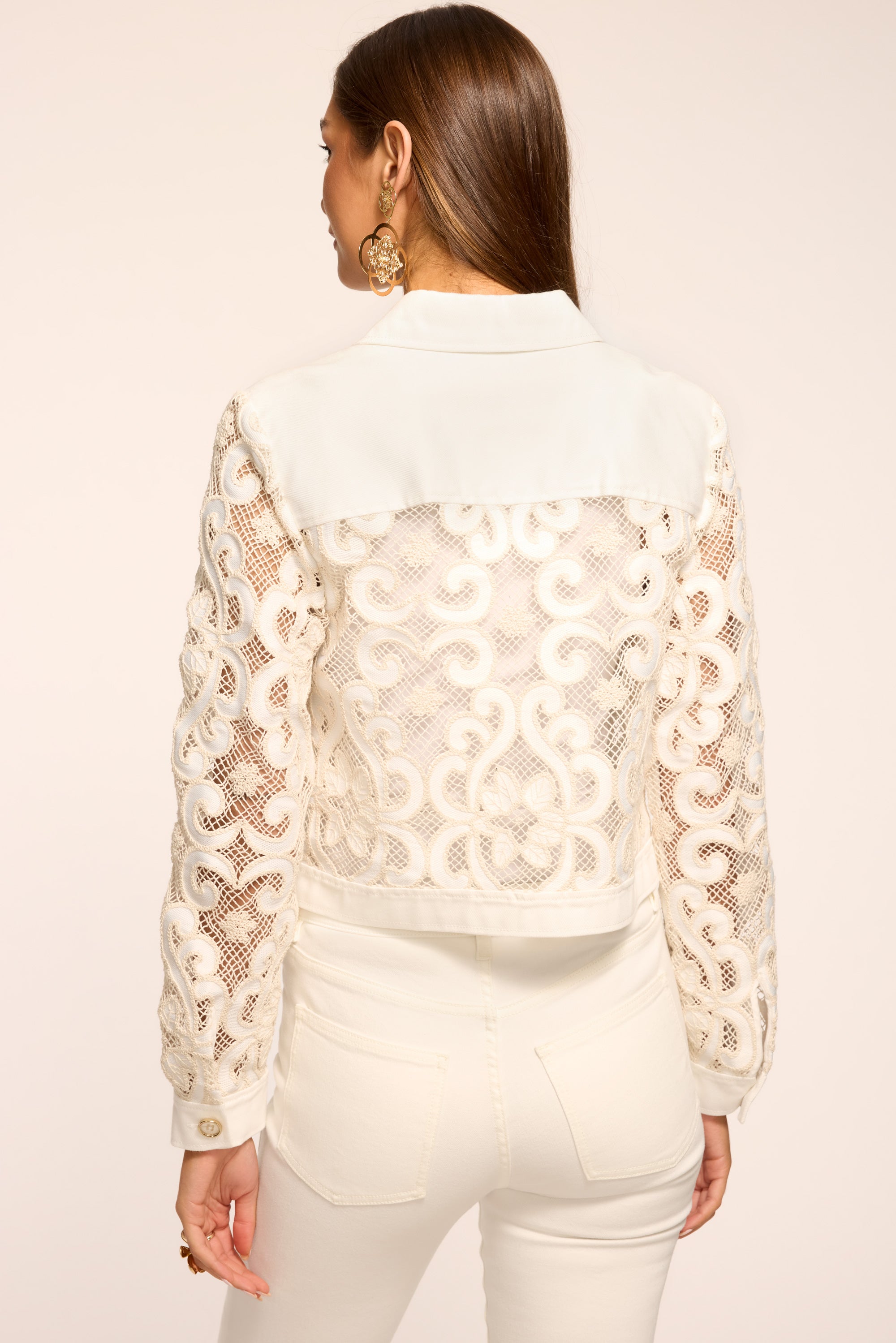 Saphire Embroidered Denim Jacket in white embroidery | Ramy Brook