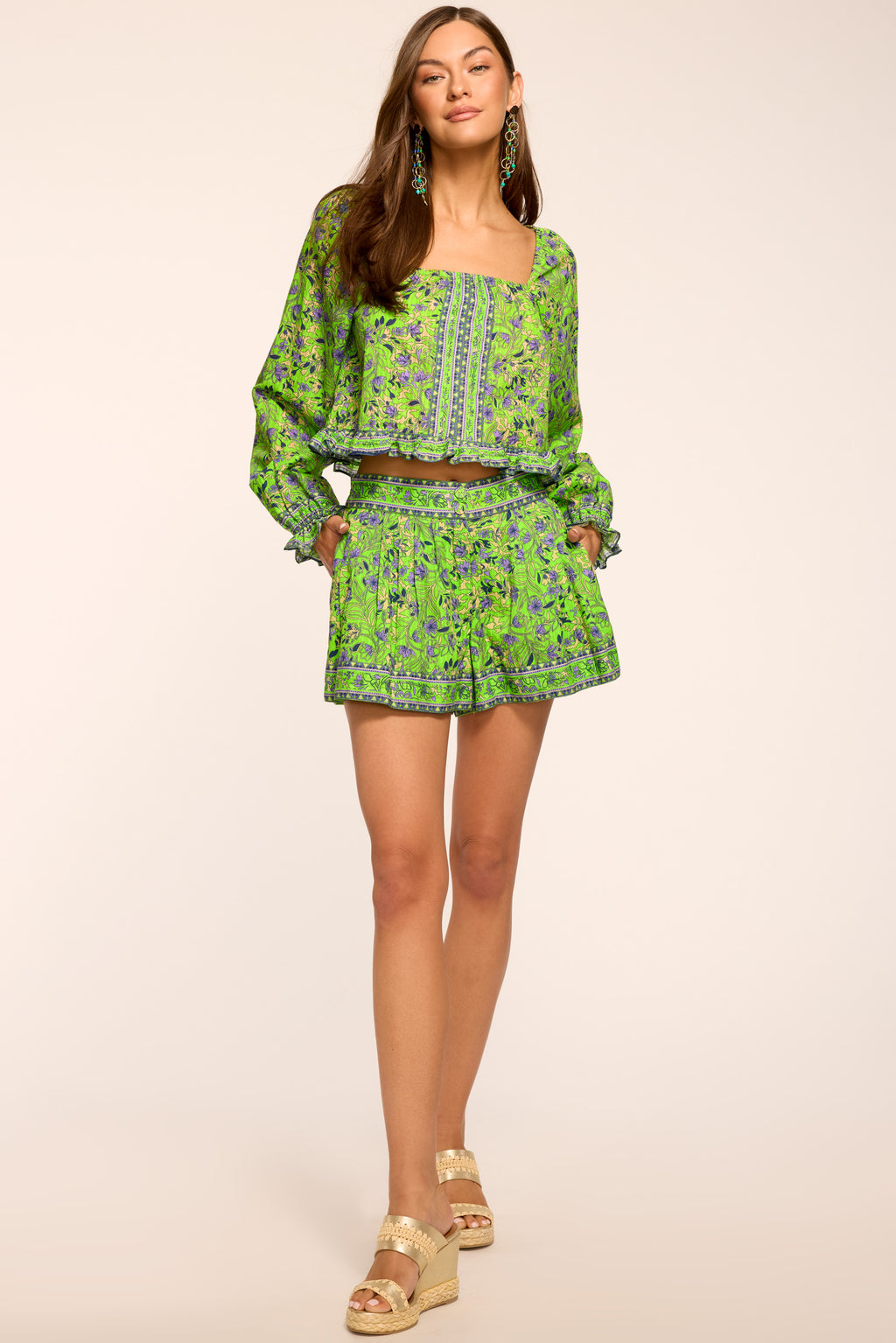 Quinn Printed Cotton Mini Short in lime floral